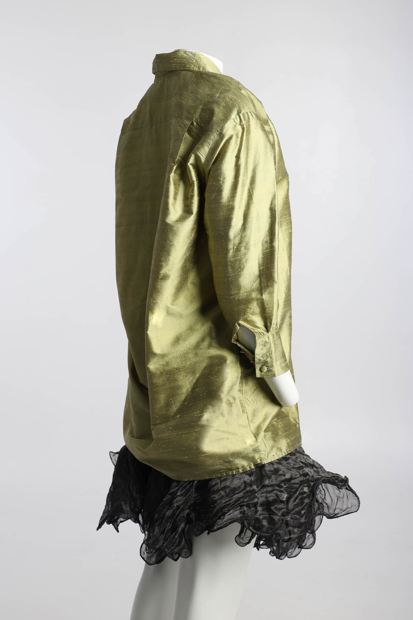 Golden Green Silk Shantung Duster by Anna Molinari for Blumarine