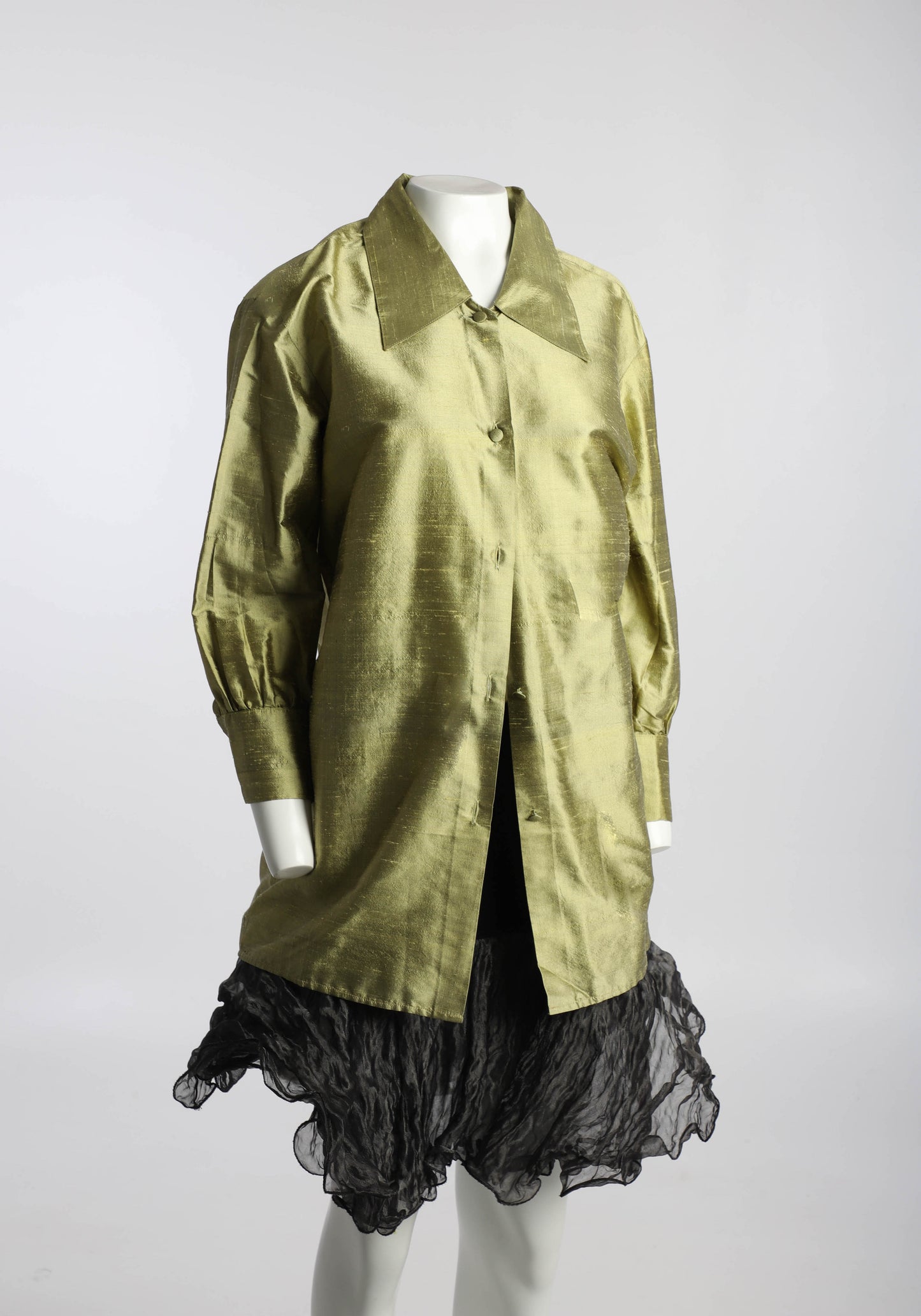 Golden Green Silk Shantung Duster by Anna Molinari for Blumarine