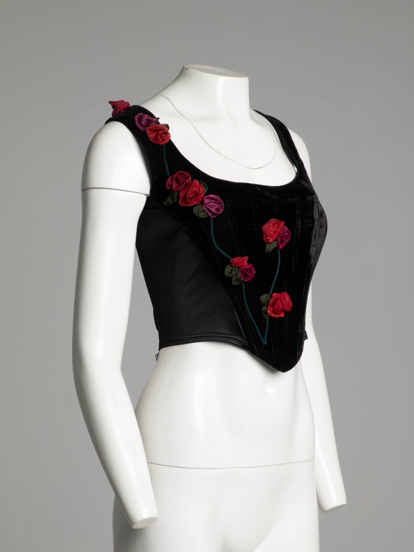 Catwalk Collection Black Velvet Corset with Red Roses Circa 90s