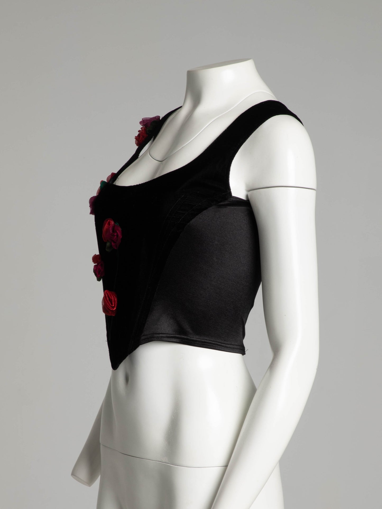 Catwalk Collection Black Velvet Corset with Red Roses Circa 90s