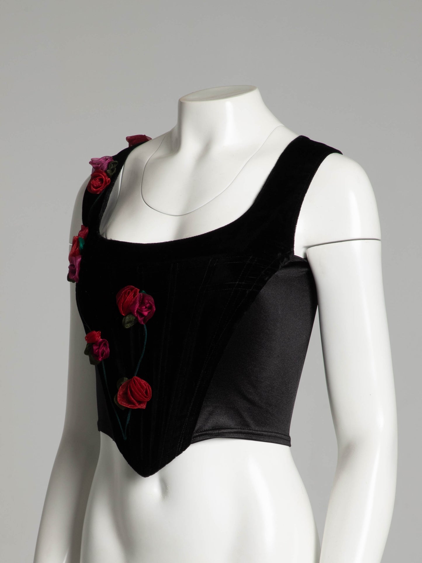 Catwalk Collection Black Velvet Corset with Red Roses Circa 90s