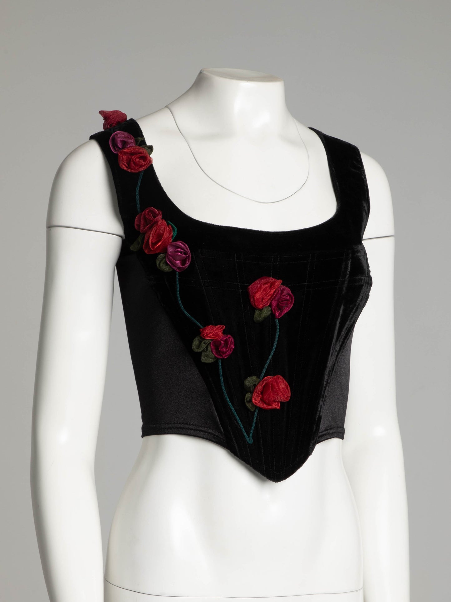 Catwalk Collection Black Velvet Corset with Red Roses Circa 90s
