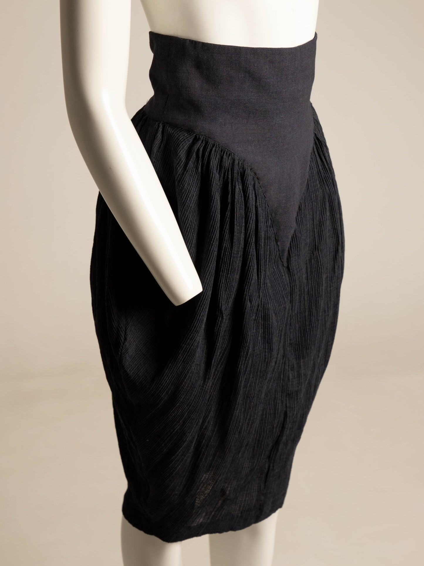 Romeo Gigli 1987 Dark Grey Plissé Cocoon Skirt