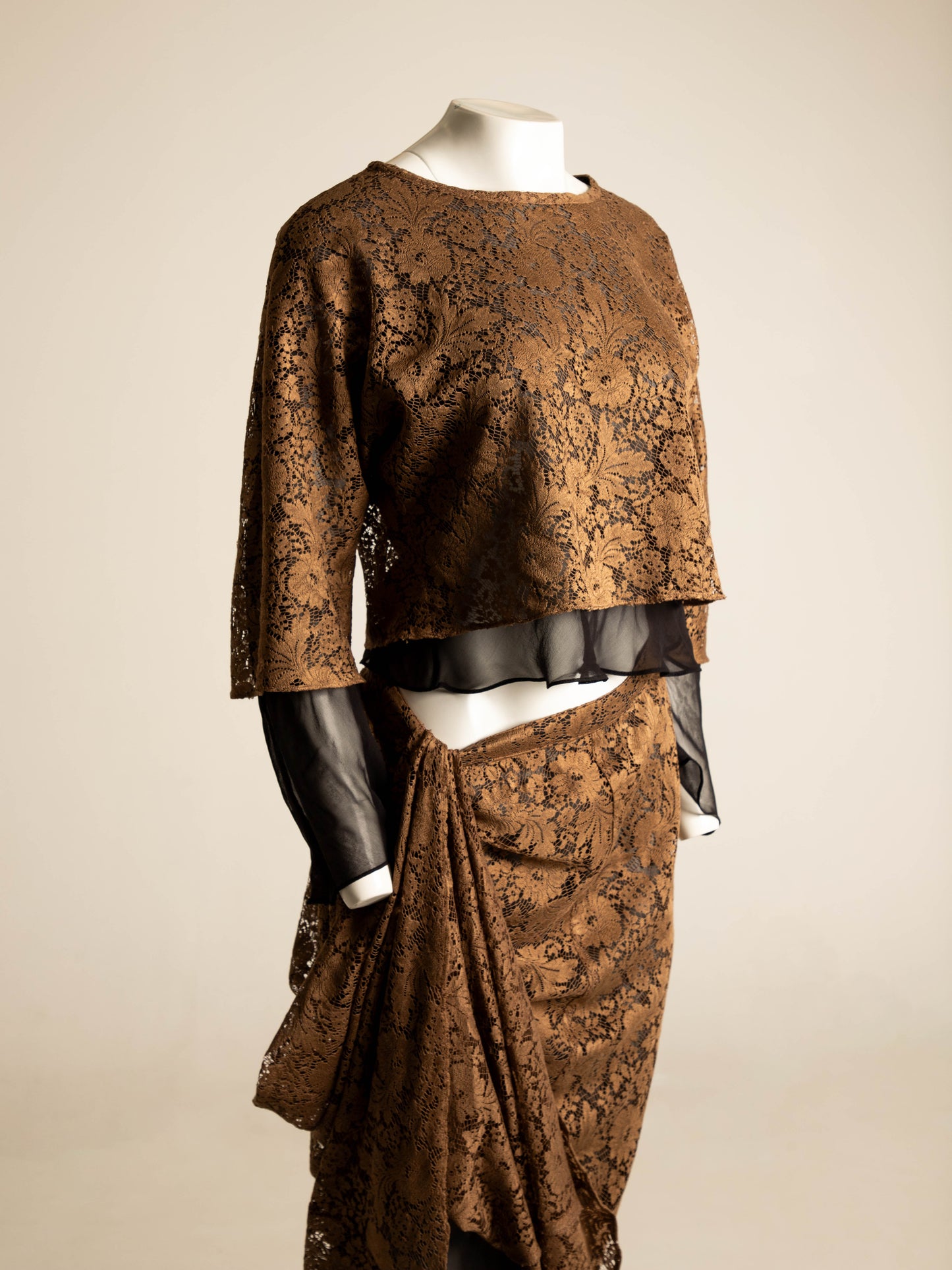 Workers for Freedom Brown Lace and Black Silk Set