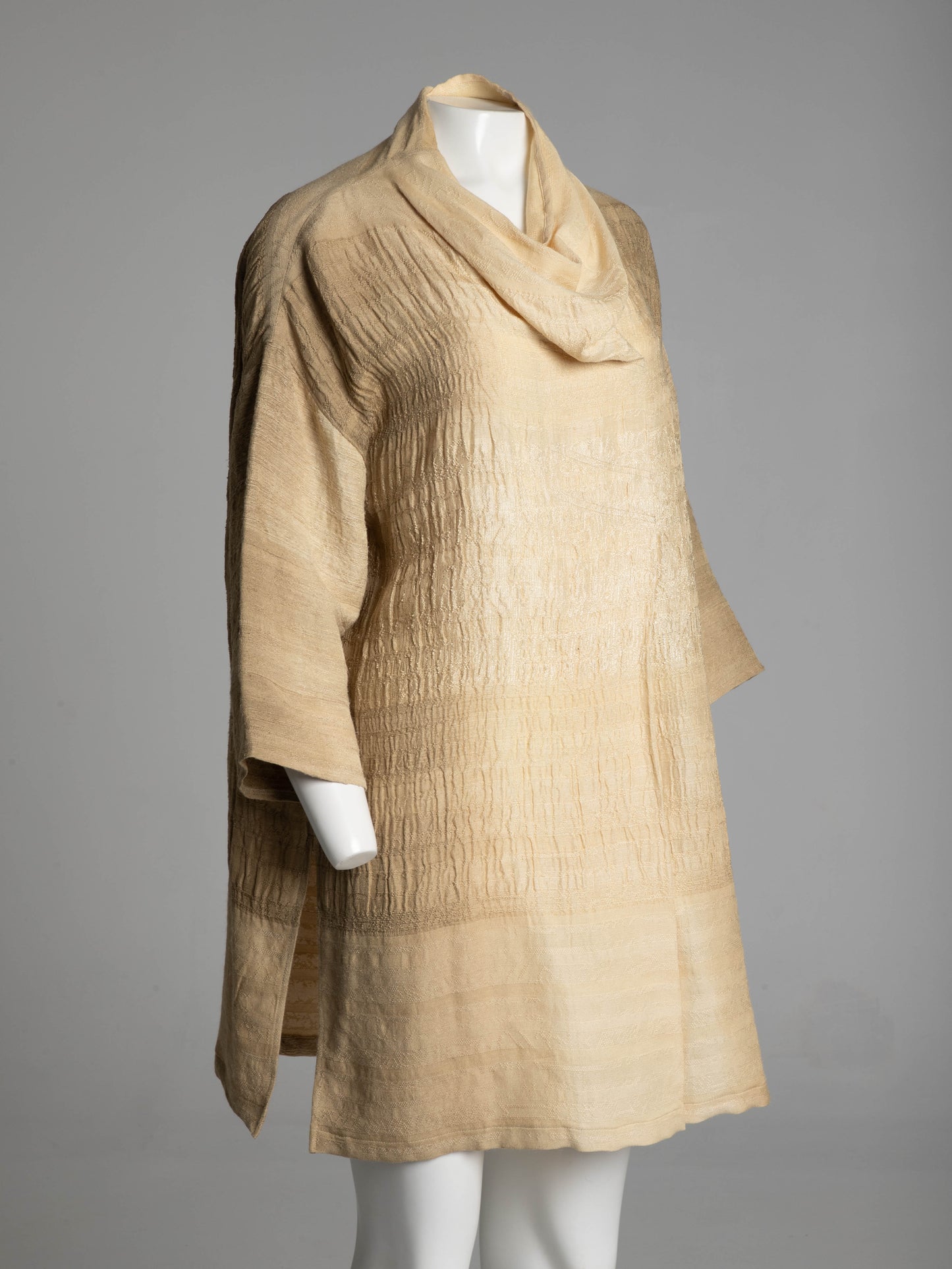 Akihiko Izukura Cream Hand Dyed Hand Woven Silk Dress