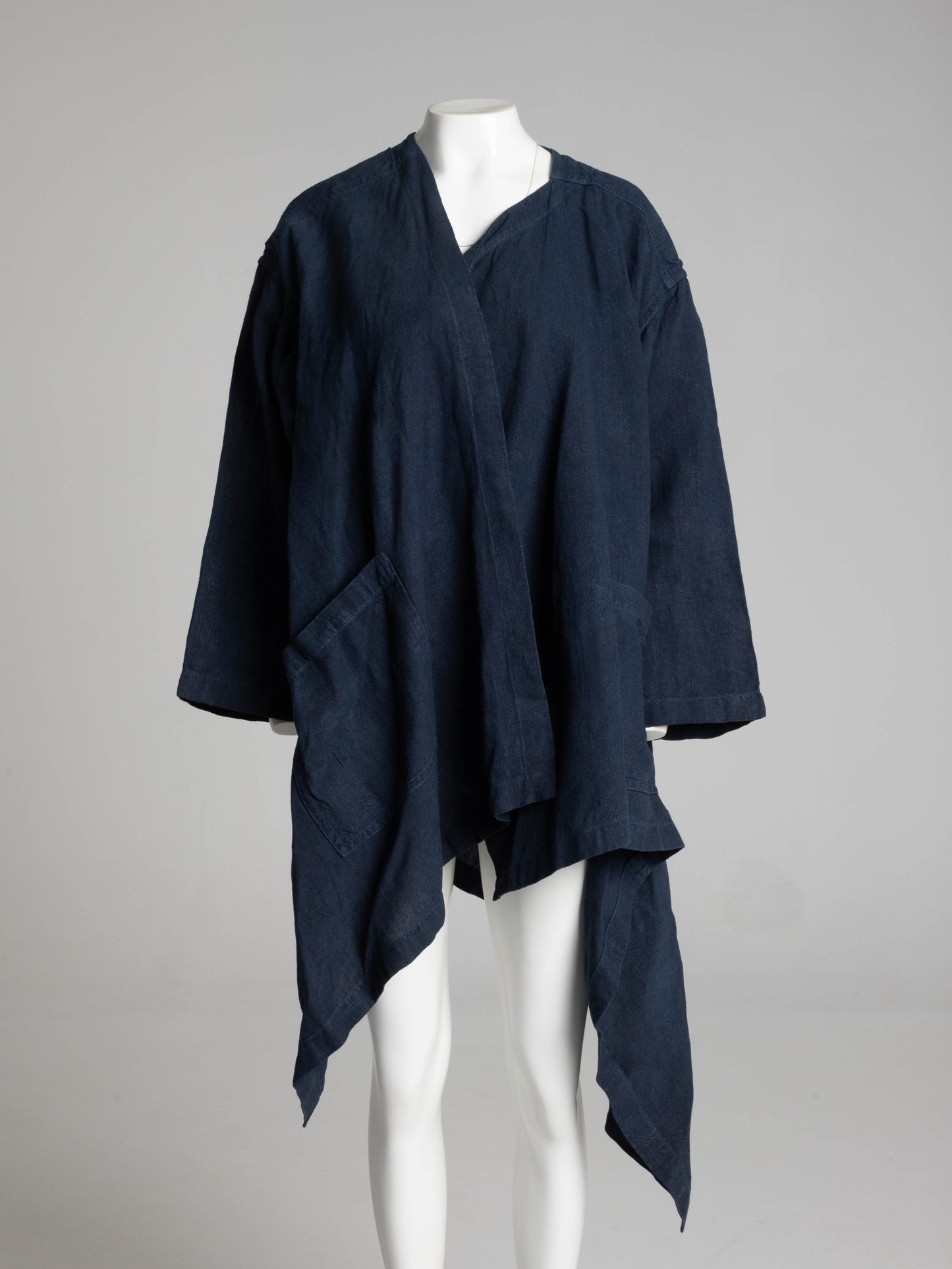 Issey Miyake Permanente 1980s Navy Linen Asymmetric Jacket
