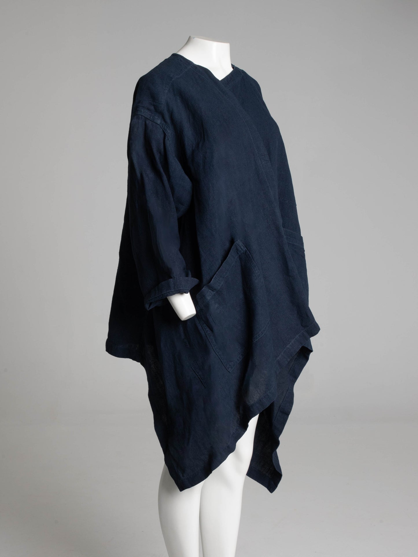 Issey Miyake Permanente 1980s Navy Linen Asymmetric Jacket