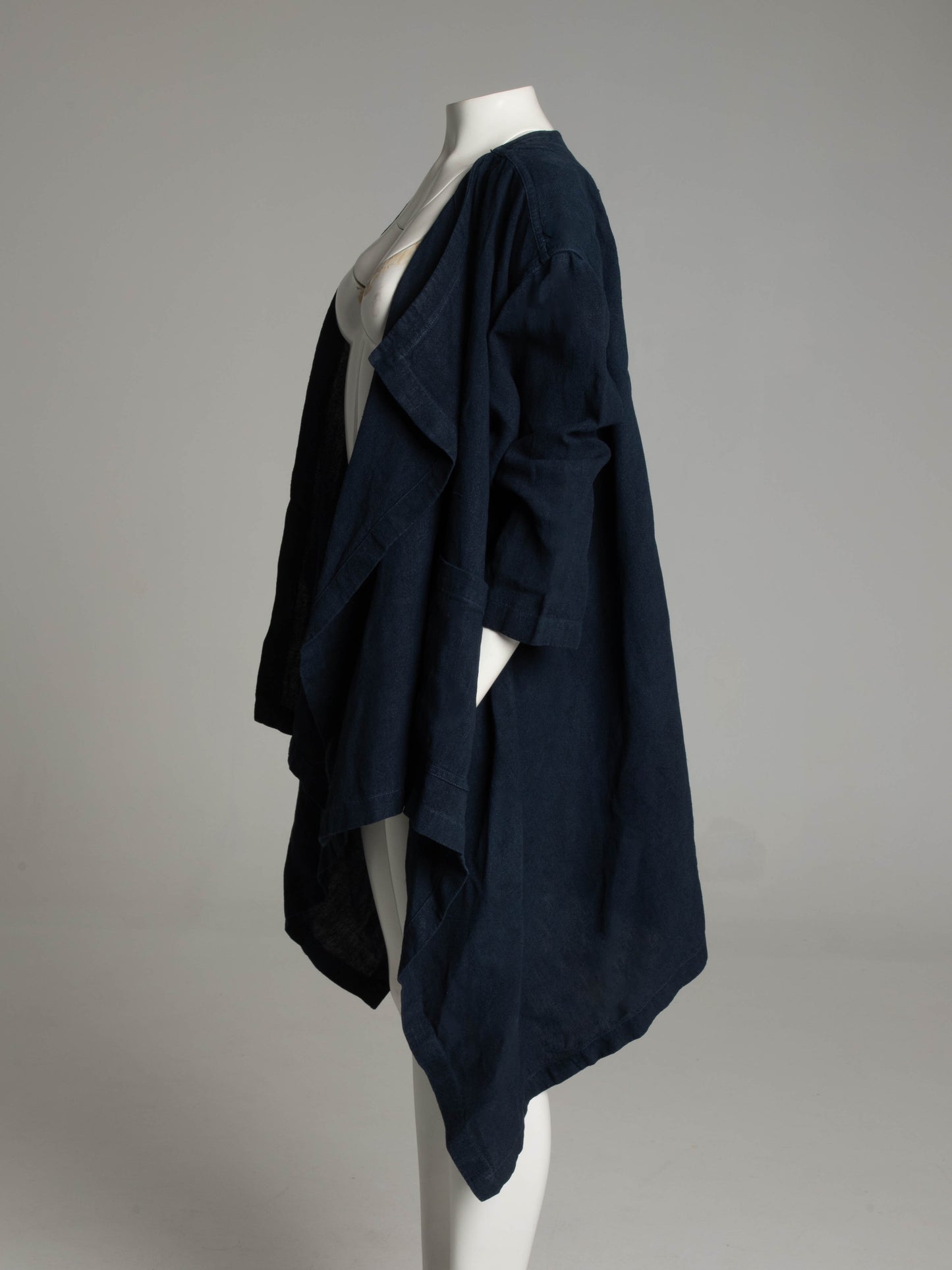 Issey Miyake Permanente 1980s Navy Linen Asymmetric Jacket