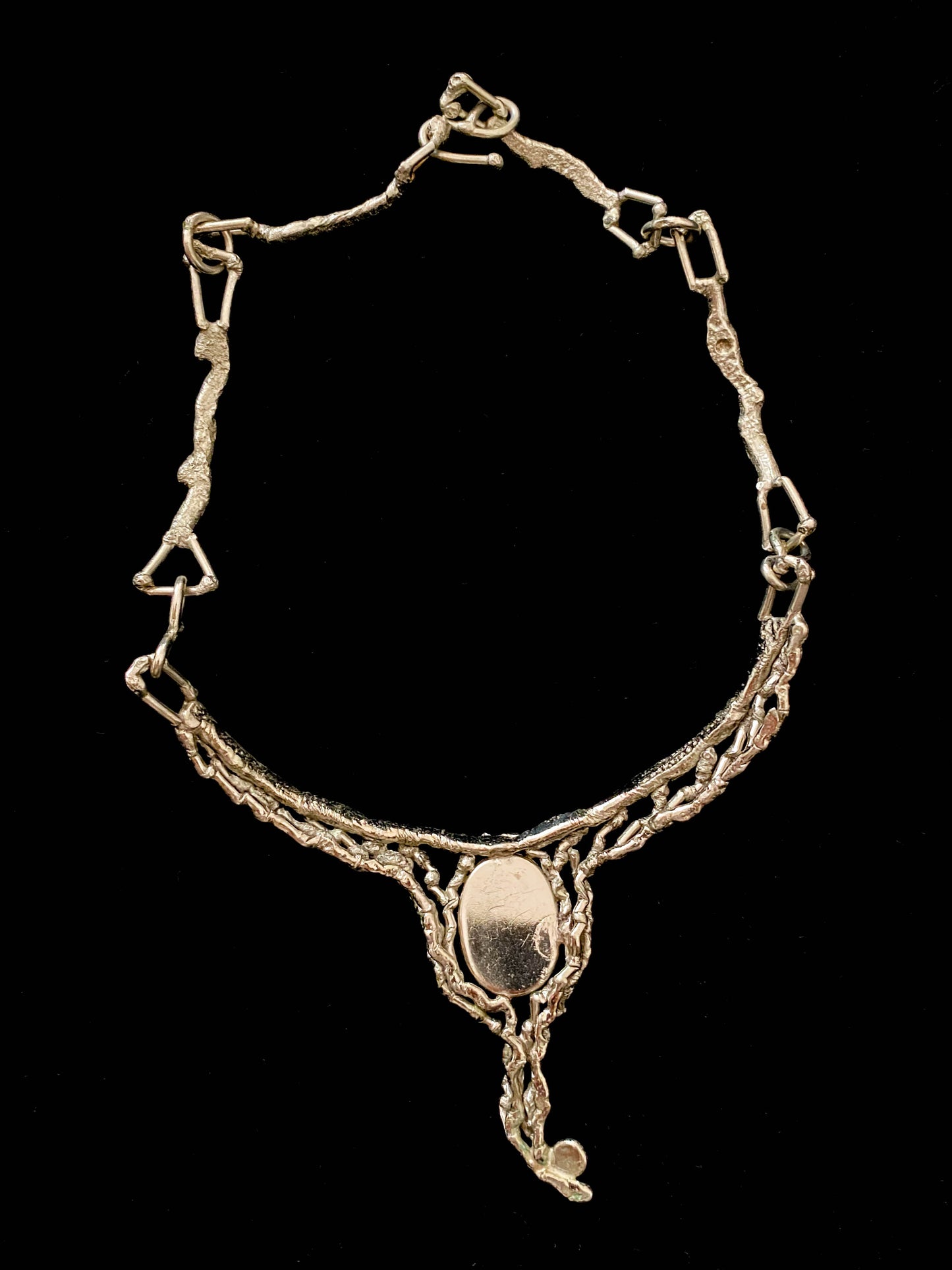 Biomorphic Brutalist Silver and Red Stone Necklace