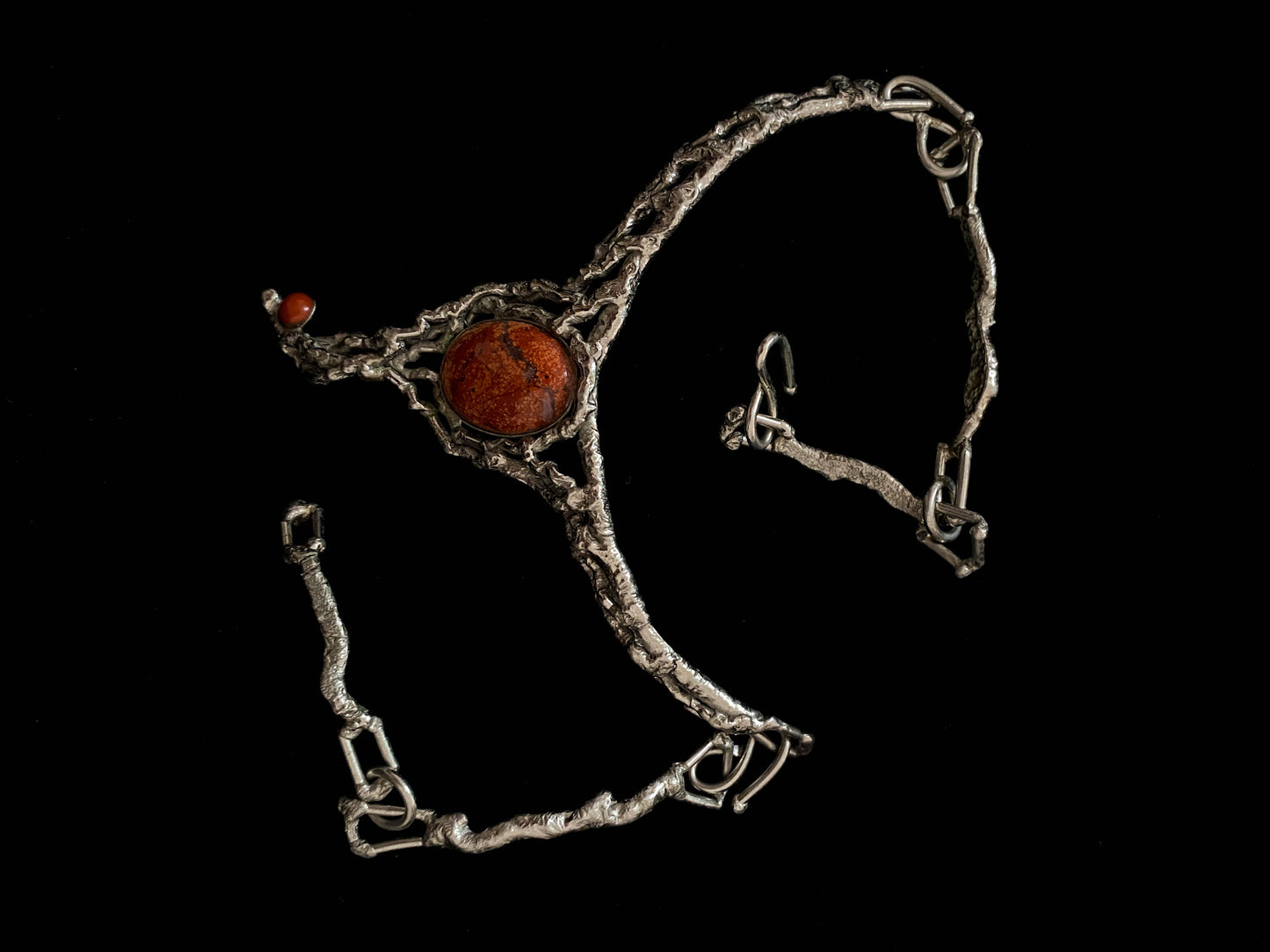 Biomorphic Brutalist Silver and Red Stone Necklace