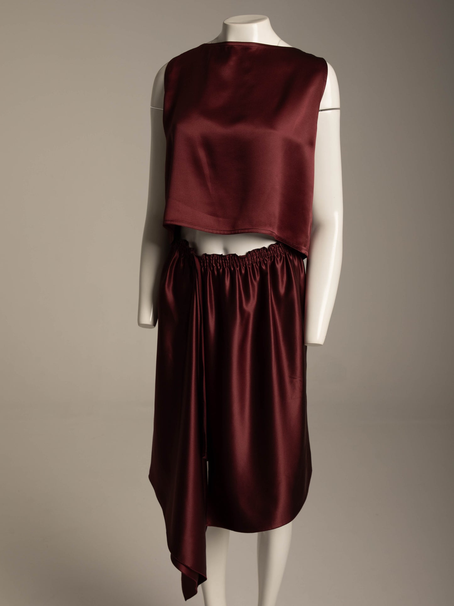 Zoran Maroon Silk Satin Skirt Set