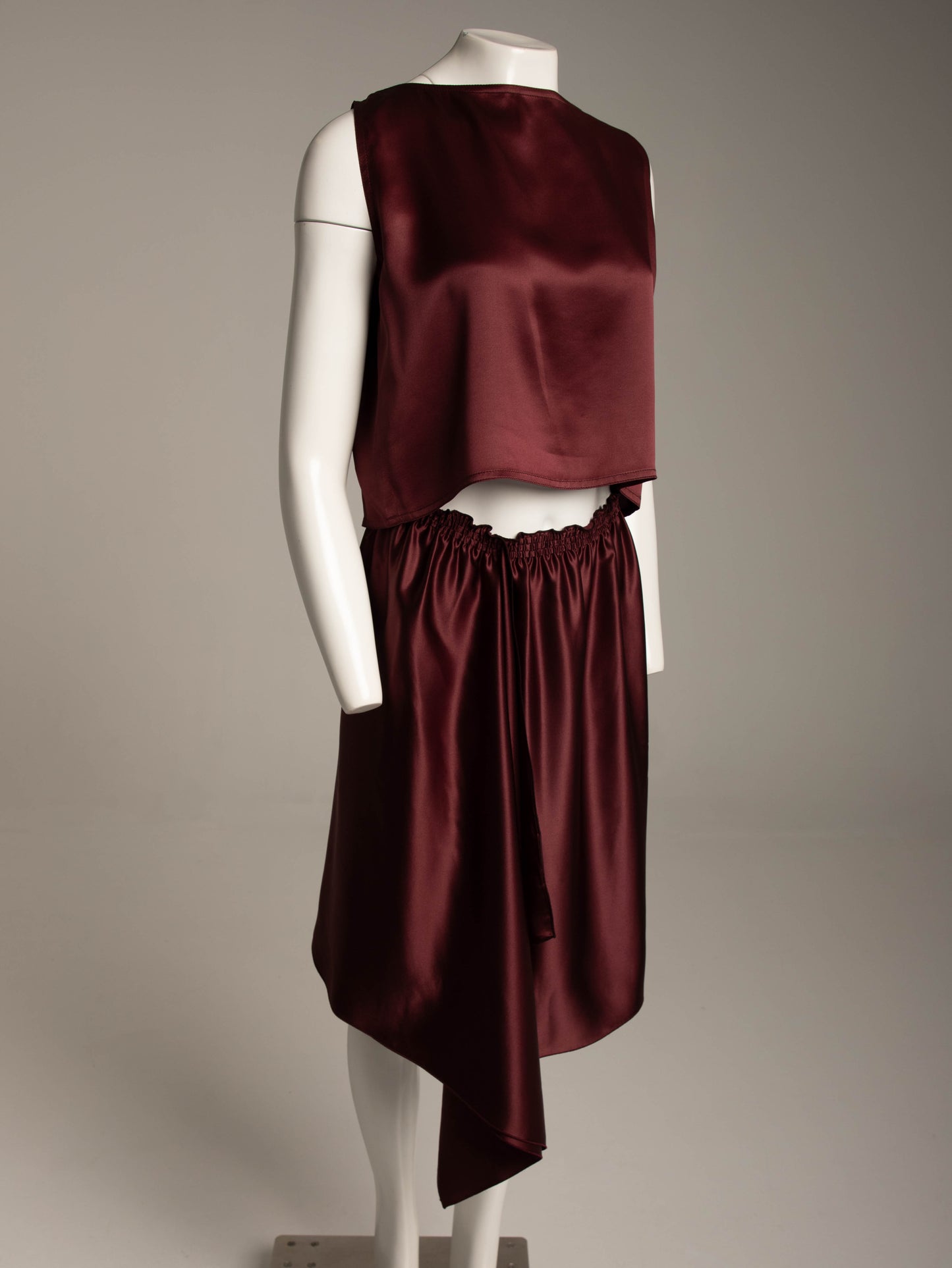 Zoran Maroon Silk Satin Skirt Set