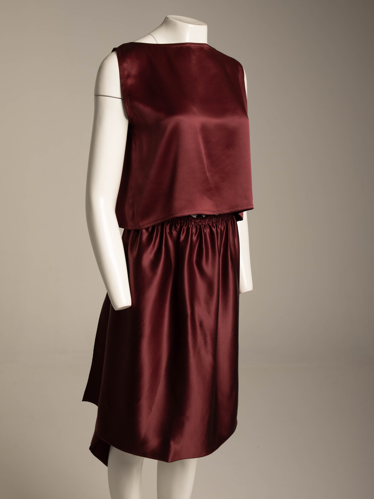 Zoran Maroon Silk Satin Skirt Set