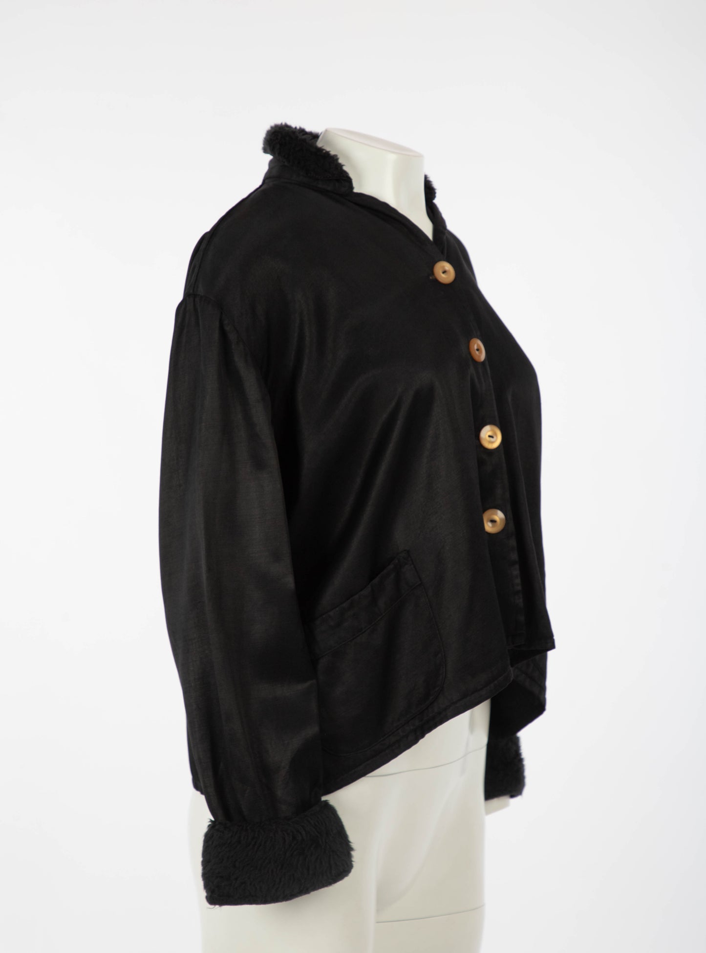 Geoffrey B Small Black Satin Jacket, Boston Era