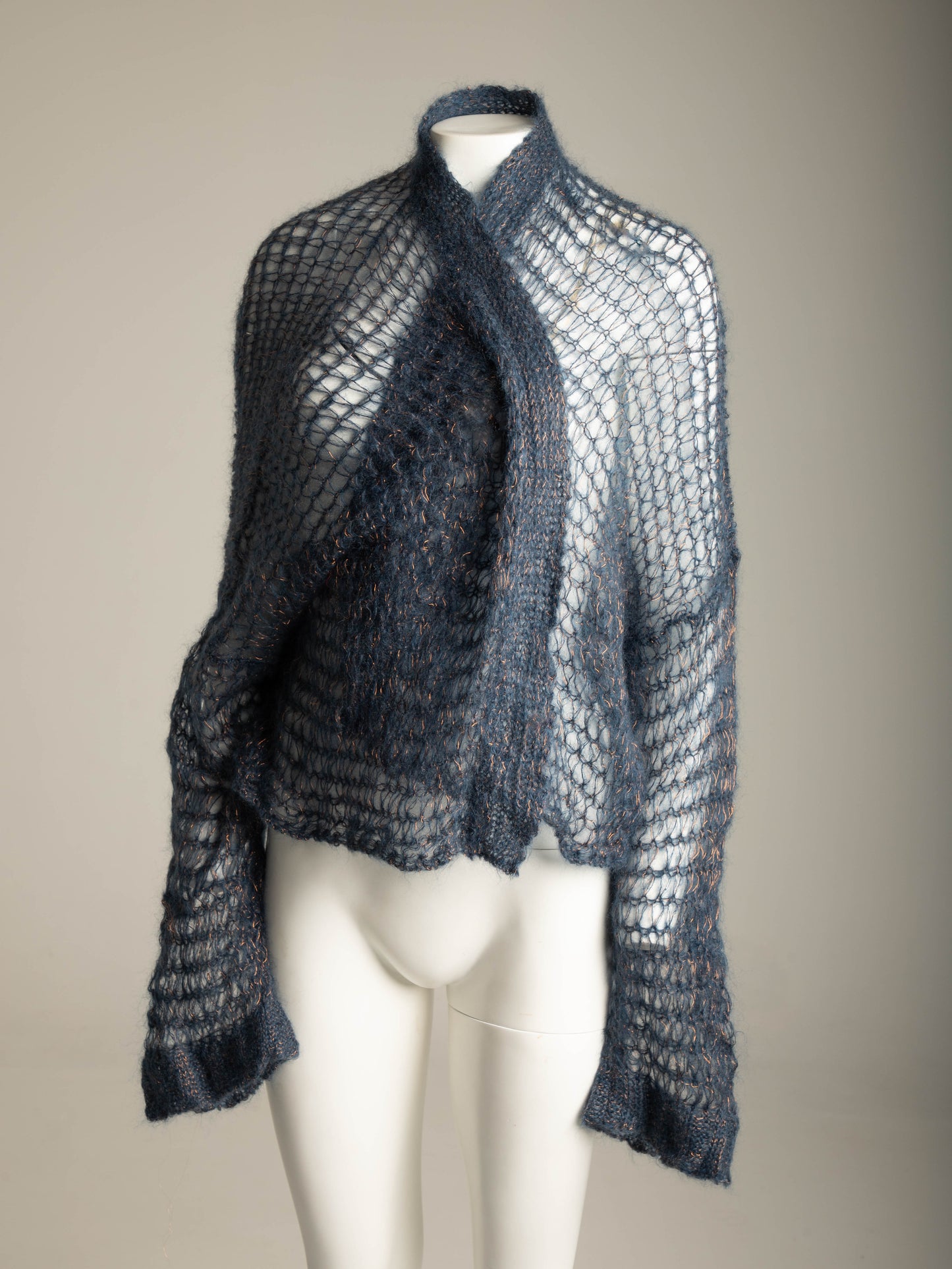 Romeo Gigli 1994 Blue Mohair and Metal Open Weave Cardigan