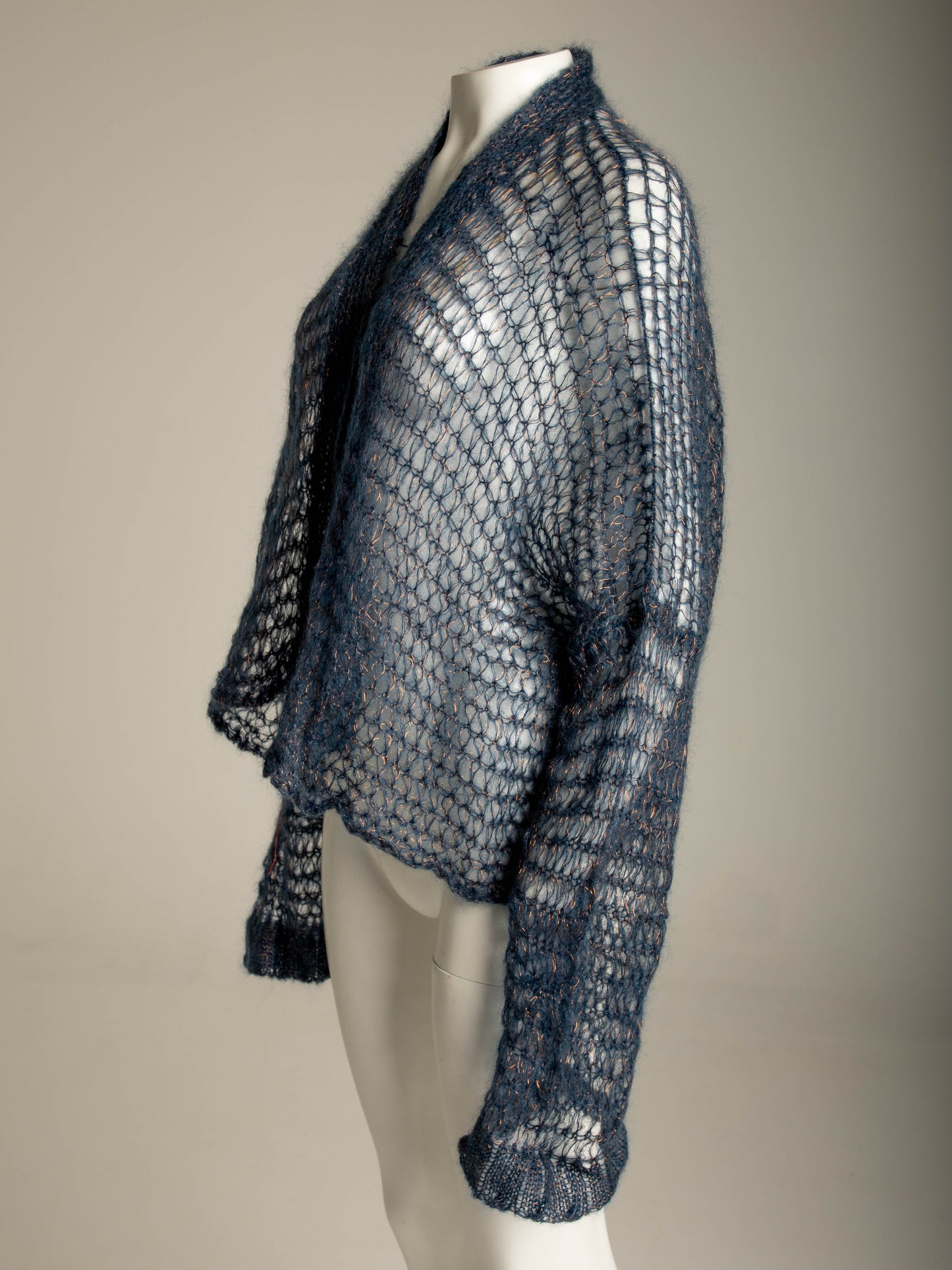 Romeo Gigli 1994 Blue Mohair and Metal Open Weave Cardigan