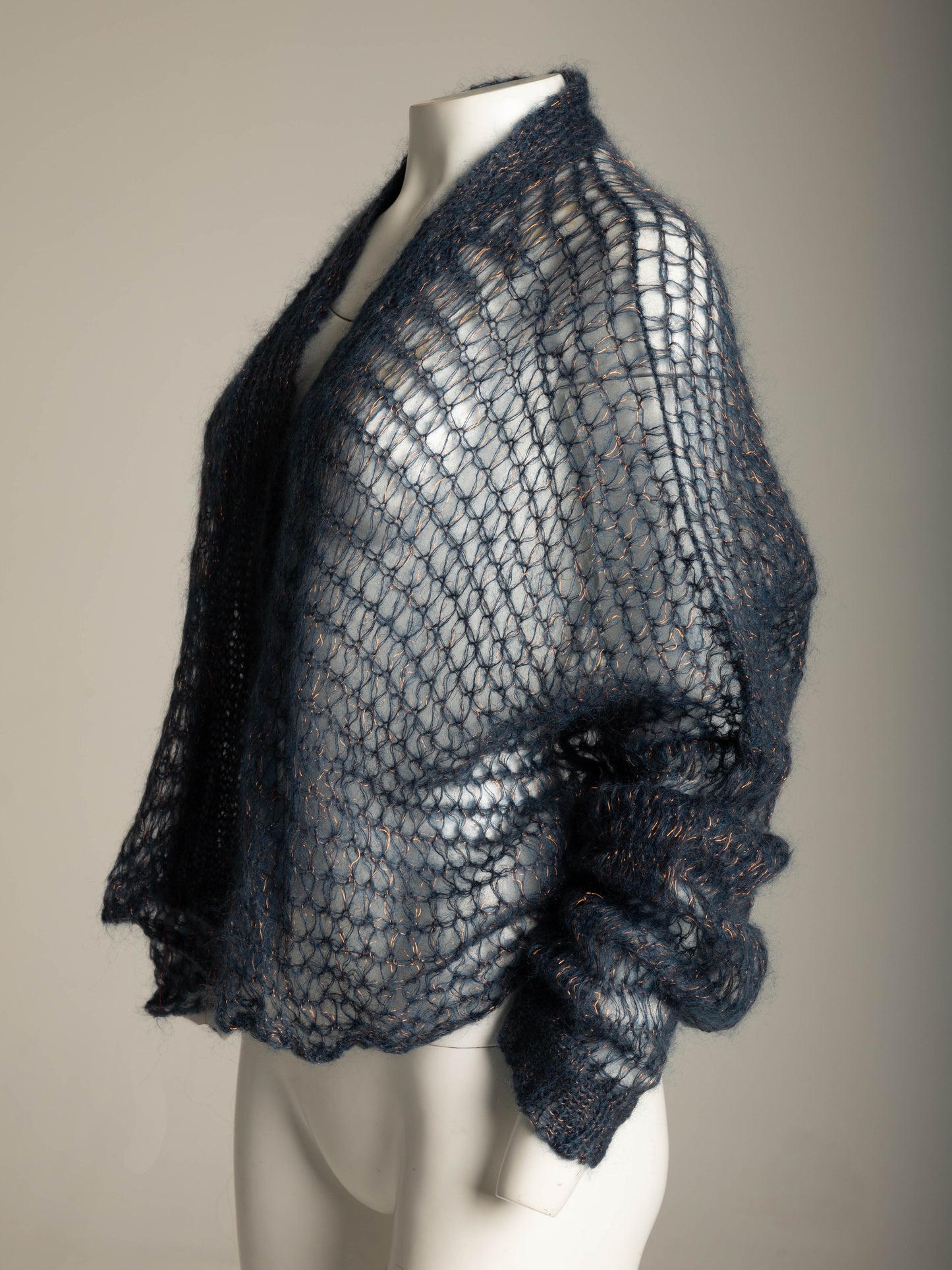 Romeo Gigli 1994 Blue Mohair and Metal Open Weave Cardigan
