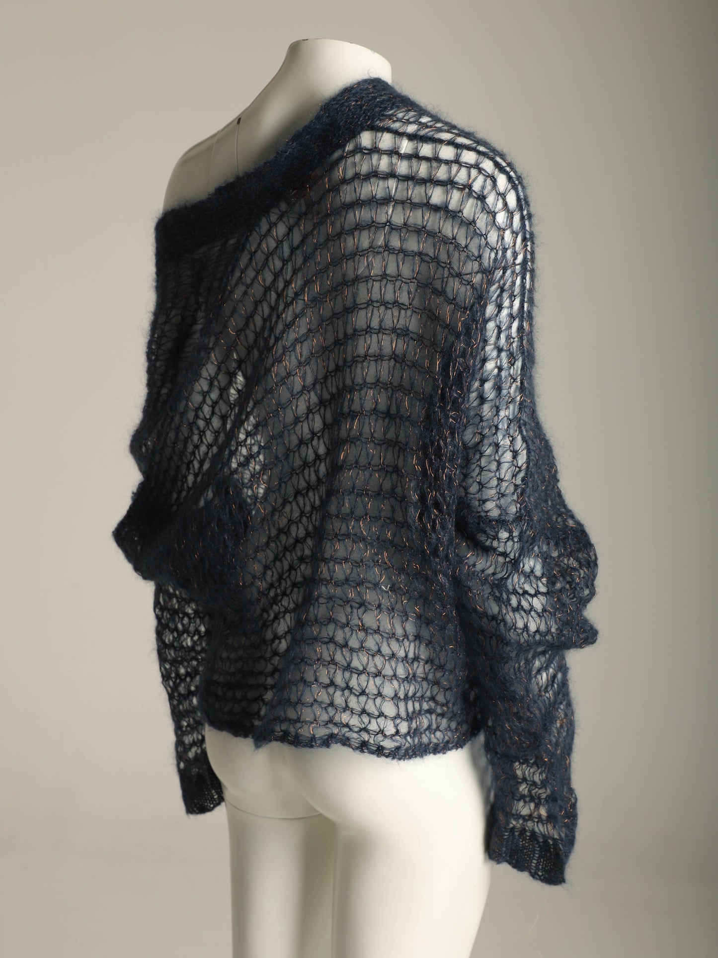 Romeo Gigli 1994 Blue Mohair and Metal Open Weave Cardigan