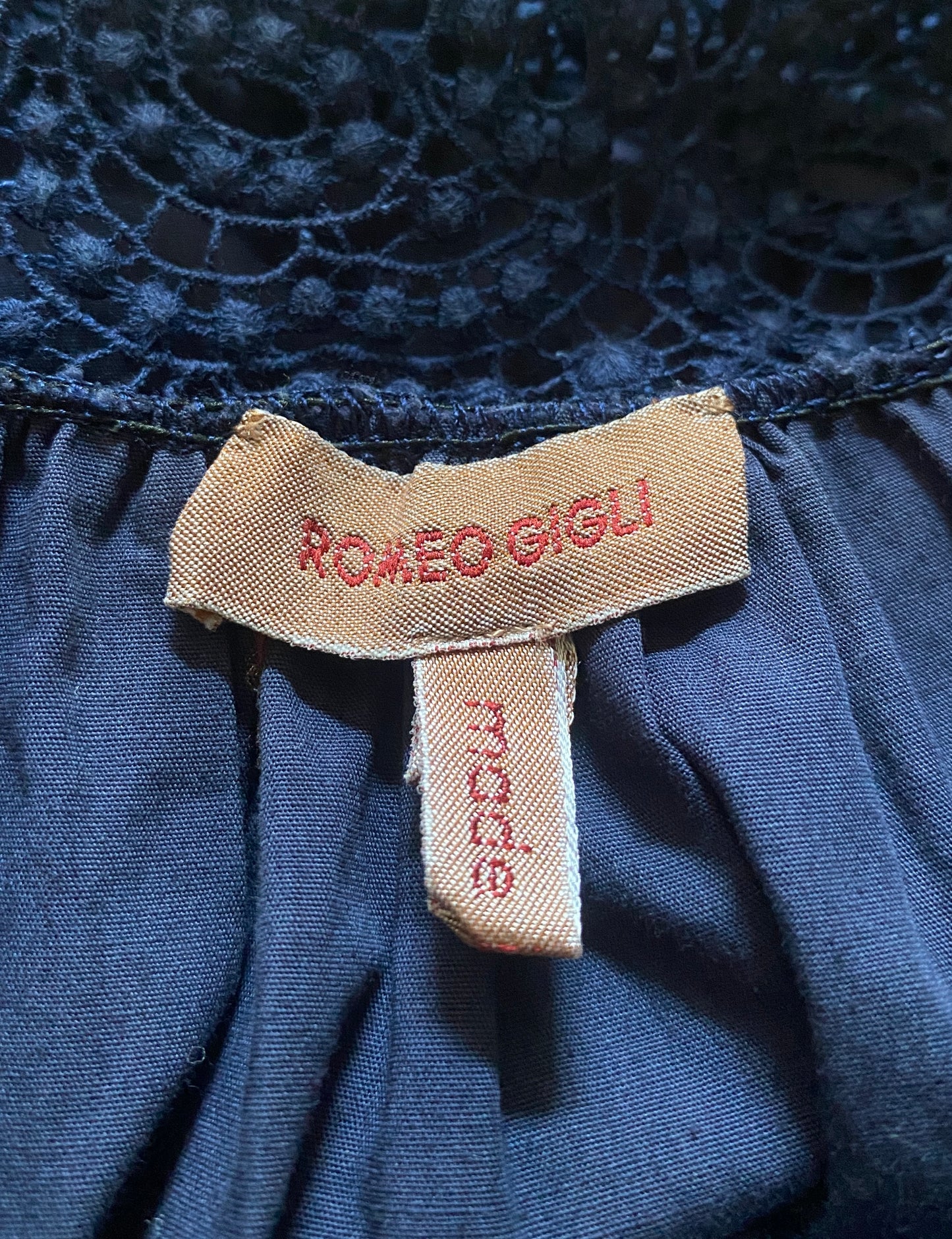 Romeo Gigli Deep Blue Cotton Off Shoulder Blouse