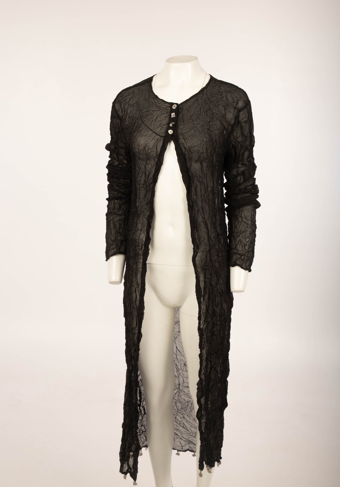 Biche de Bere Black Crinkle Duster with Silver Metal Detail