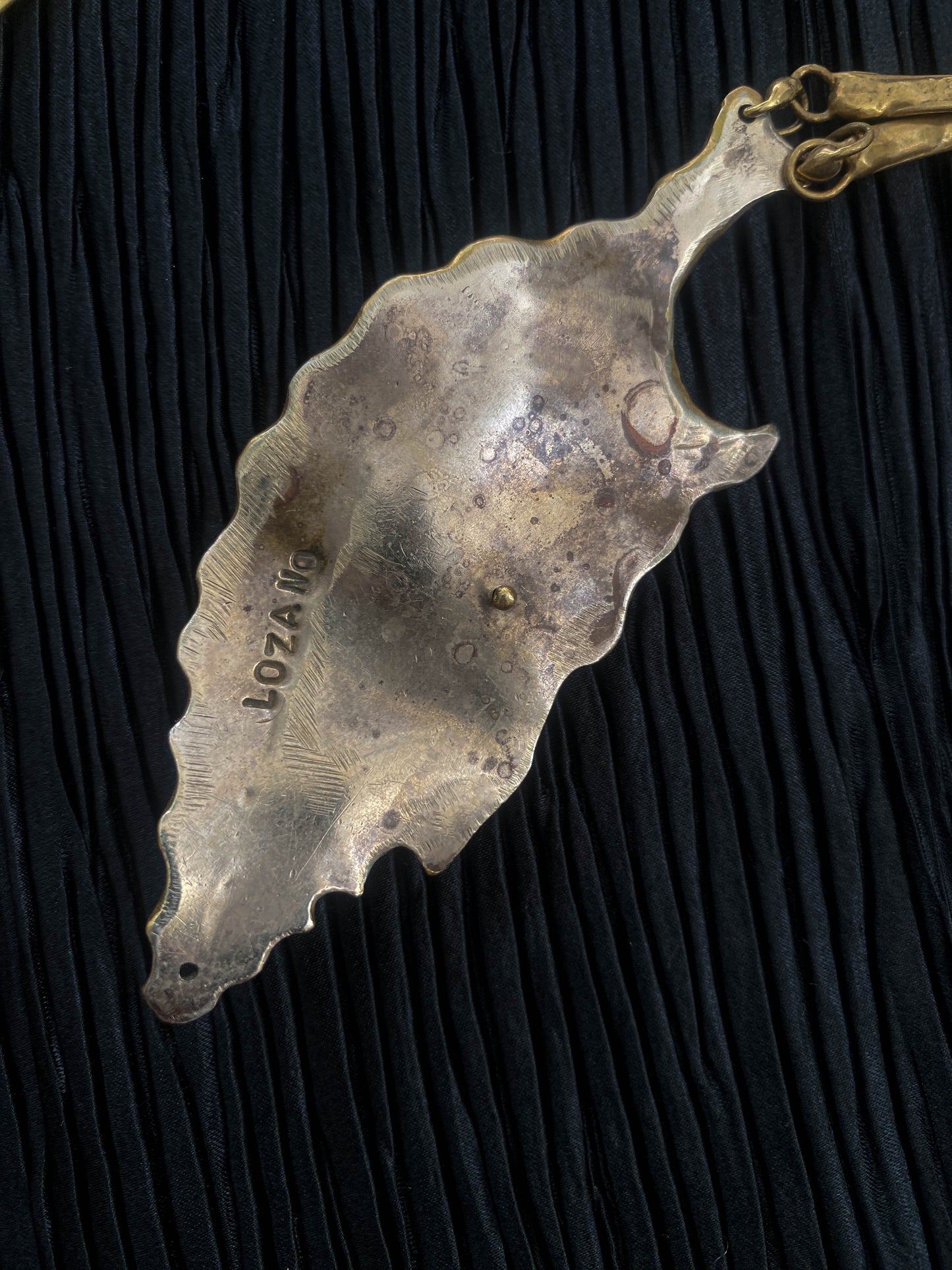 Armando Lozano Ramirez Brutalist Bronze Leaf Face Necklace