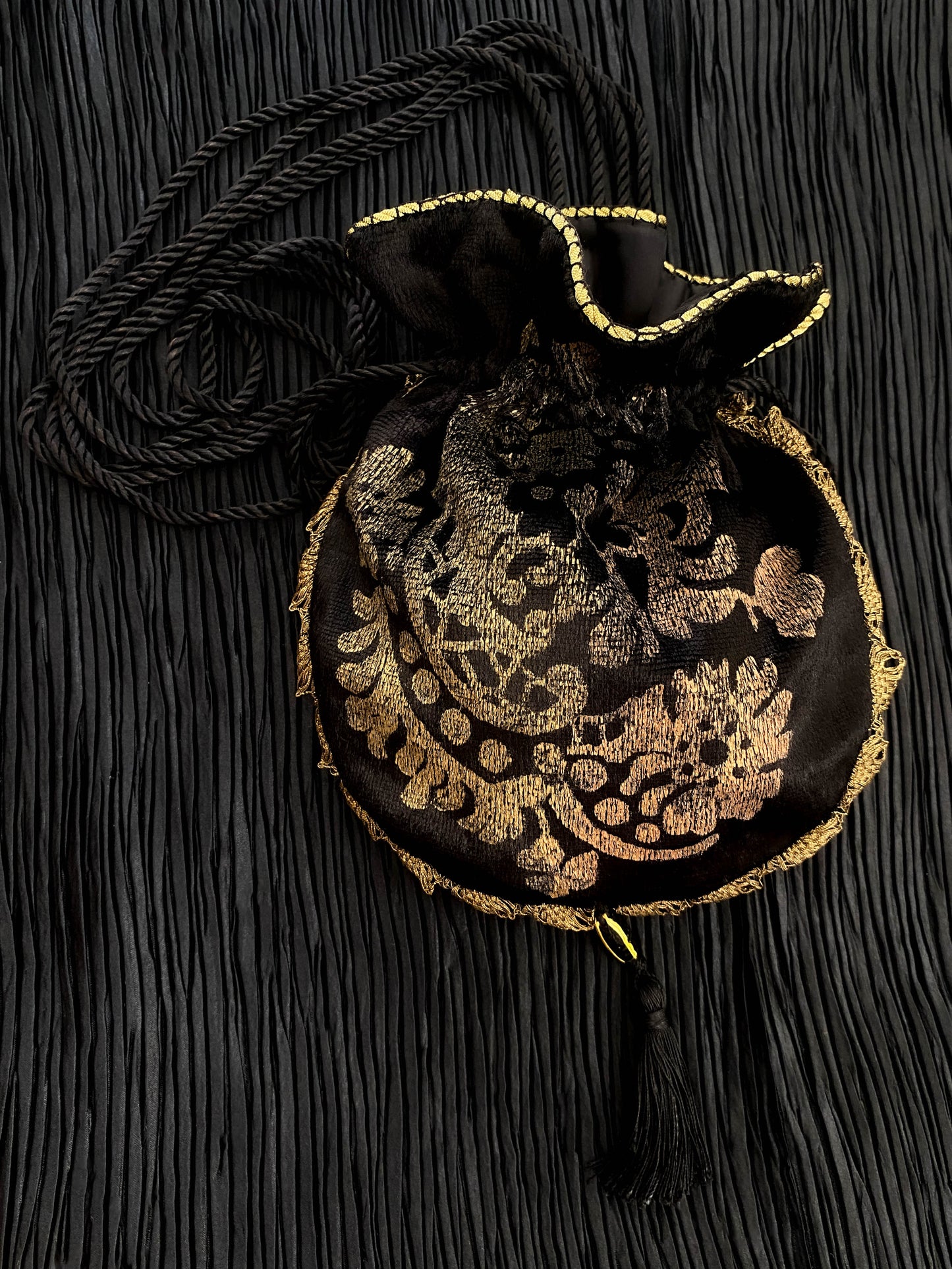 Tirelli Gallenga Por Fendi Screen Printed Black Velvet Pouch Circa 80s