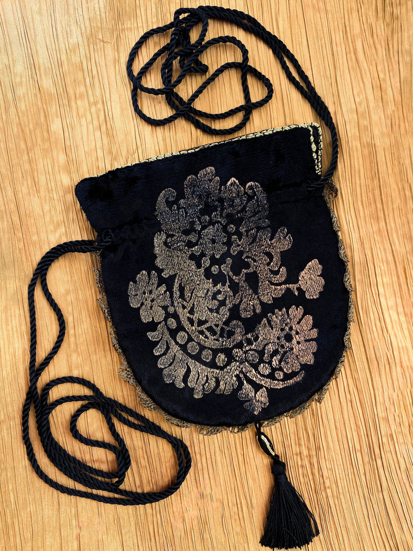 Tirelli Gallenga Por Fendi Screen Printed Black Velvet Pouch Circa 80s