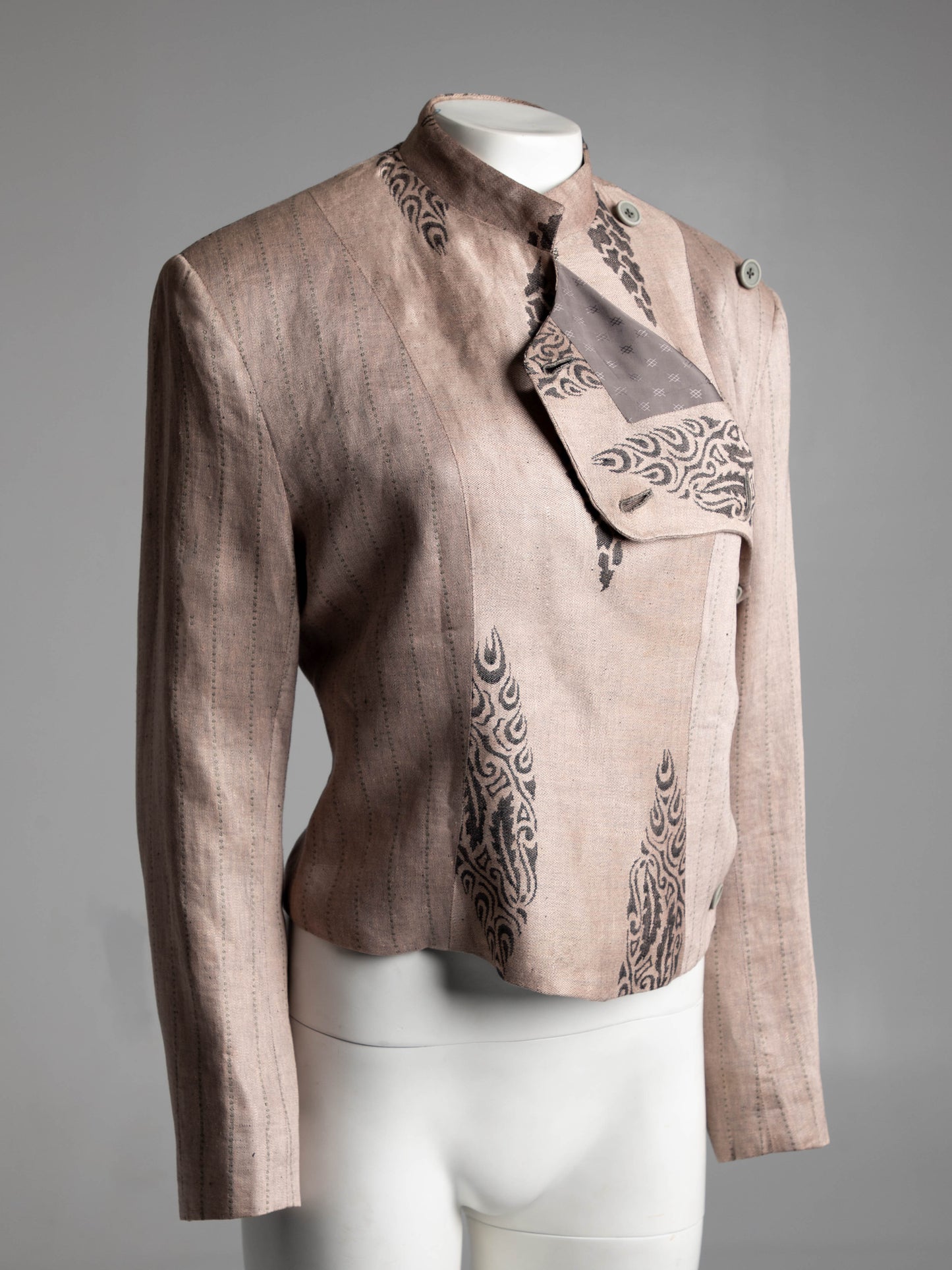 Culture Shock Koji Tatsuno Pale Pink Grey Linen Jacquard Jacket
