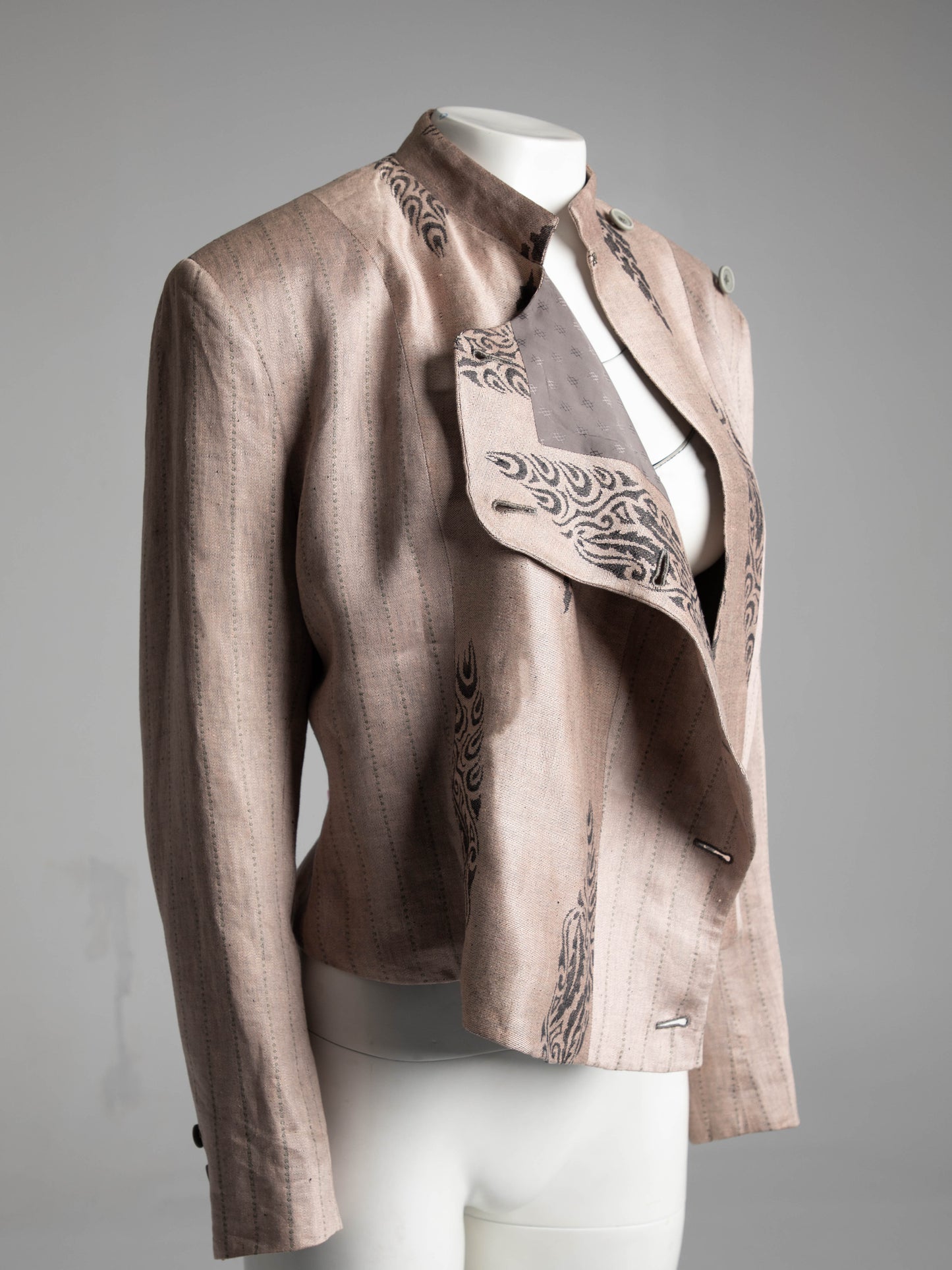 Culture Shock Koji Tatsuno Pale Pink Grey Linen Jacquard Jacket