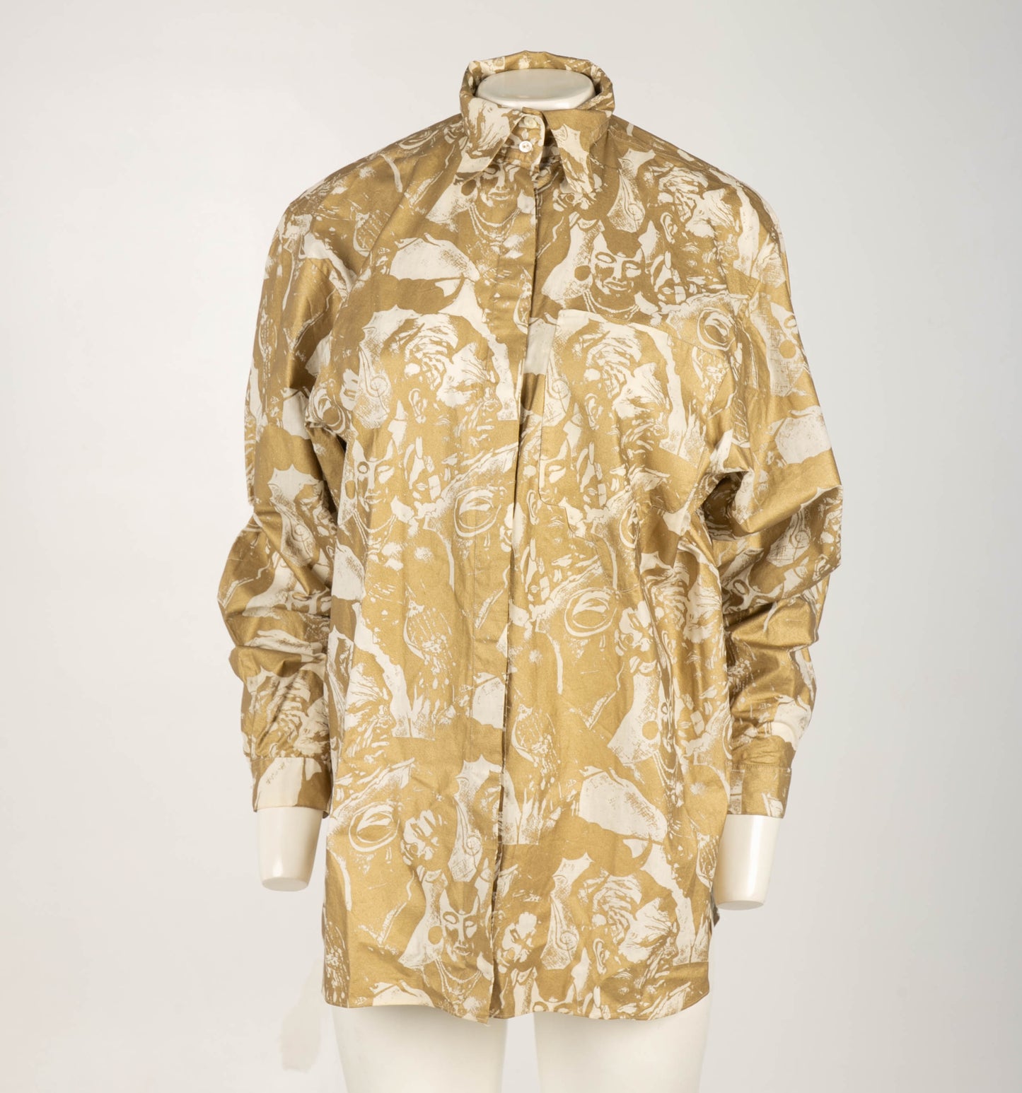 Cinzia Ruggeri 1986 Gold Screen Printed Shirt with Ziggurat Detail