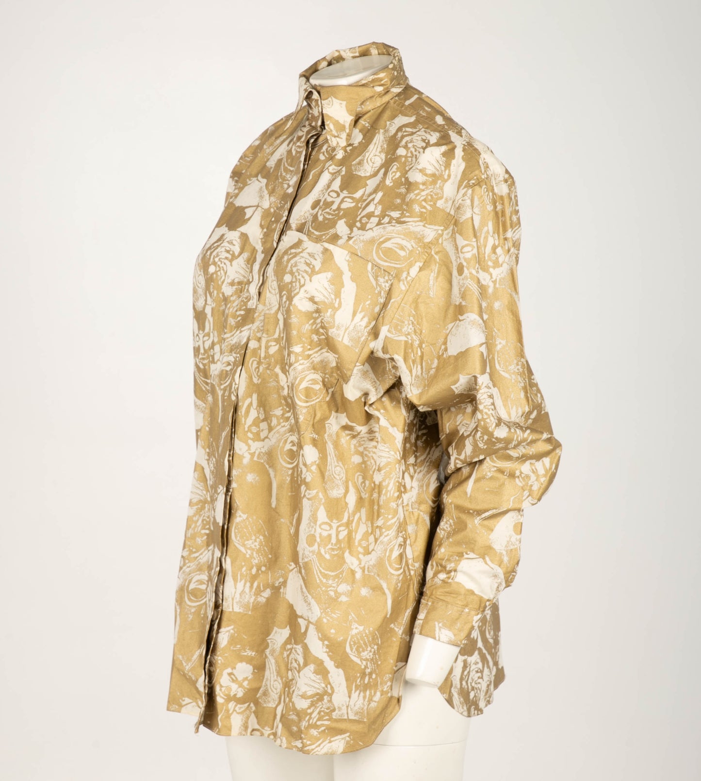 Cinzia Ruggeri 1986 Gold Screen Printed Shirt with Ziggurat Detail