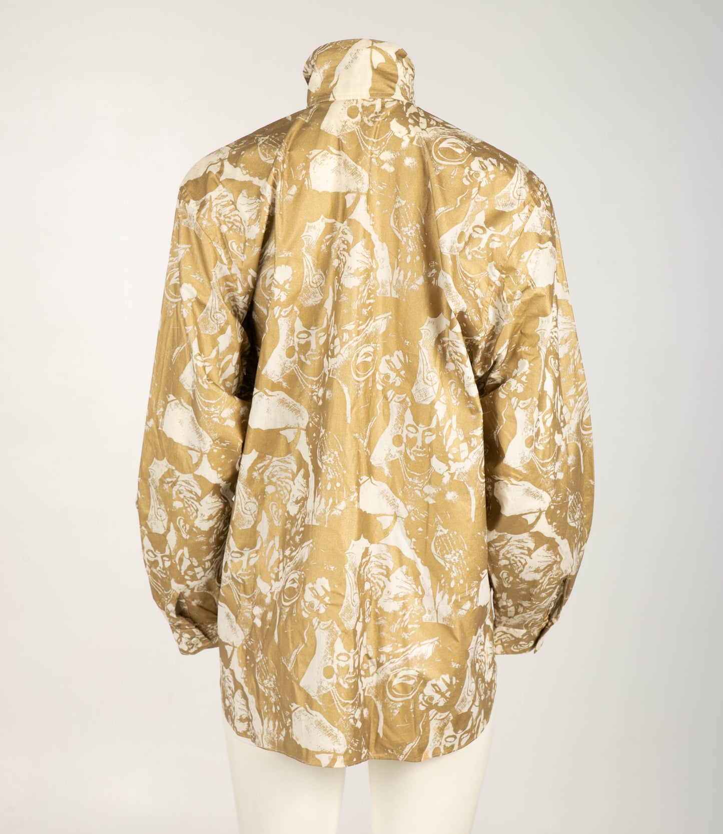 Cinzia Ruggeri 1986 Gold Screen Printed Shirt with Ziggurat Detail