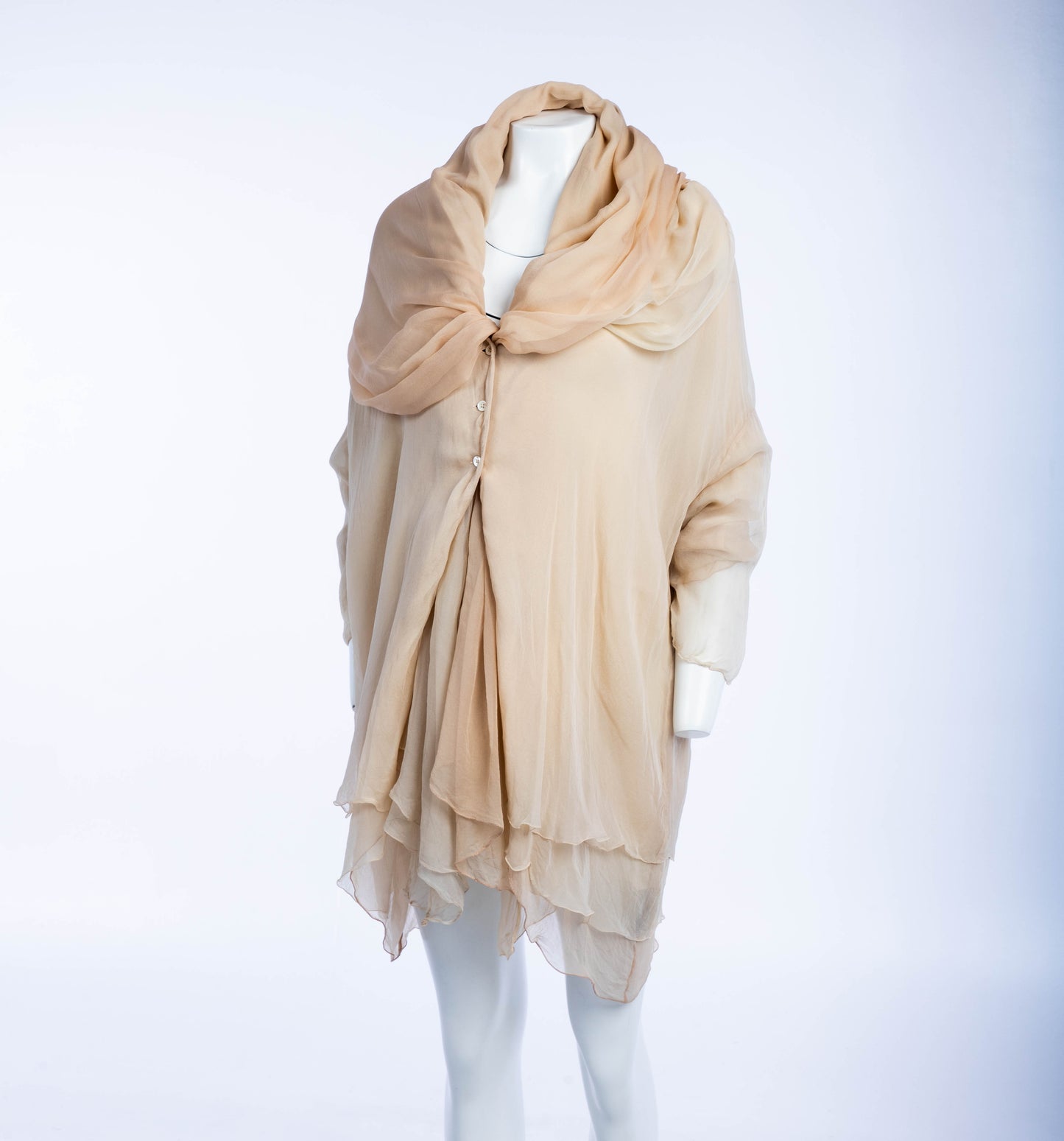 Dolce & Gabbana Cream and Blush Layered Silk Scarf Blouse