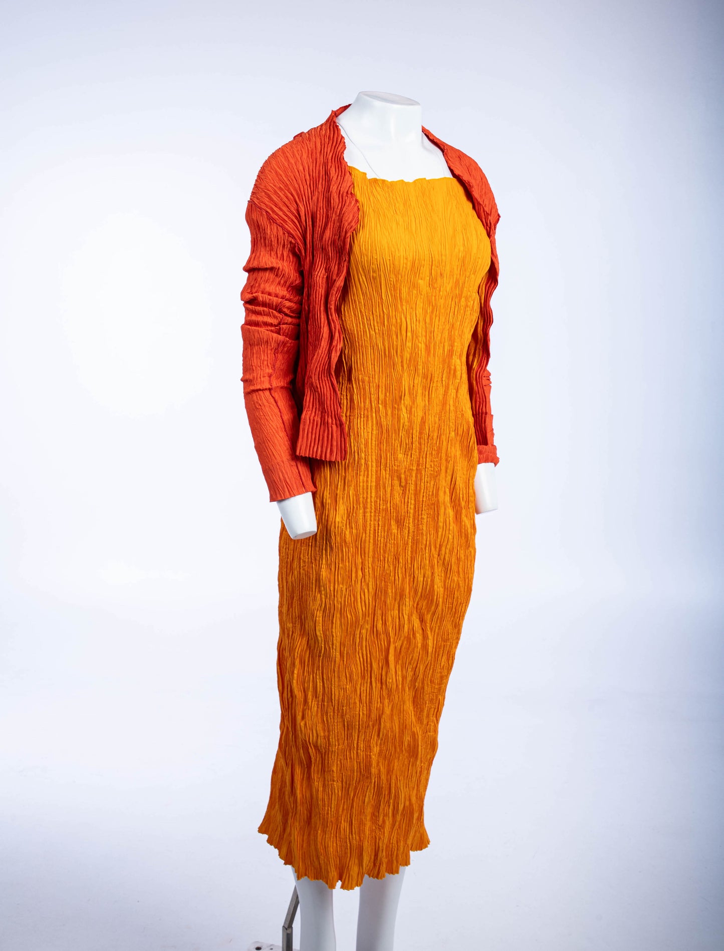 Leiko Bright Yellow and Orange Pleated Two Piece