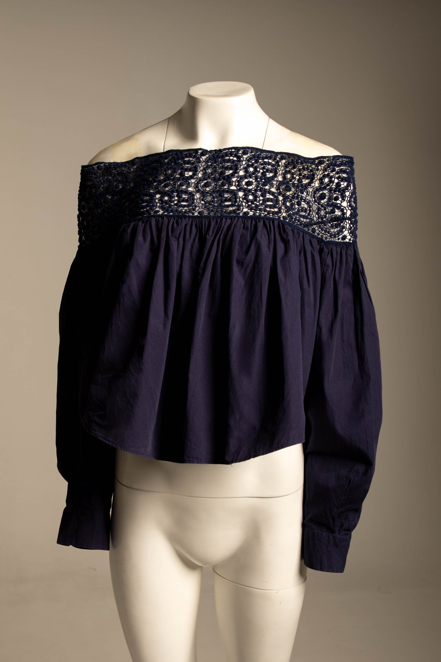 Romeo Gigli Deep Blue Cotton Off Shoulder Blouse