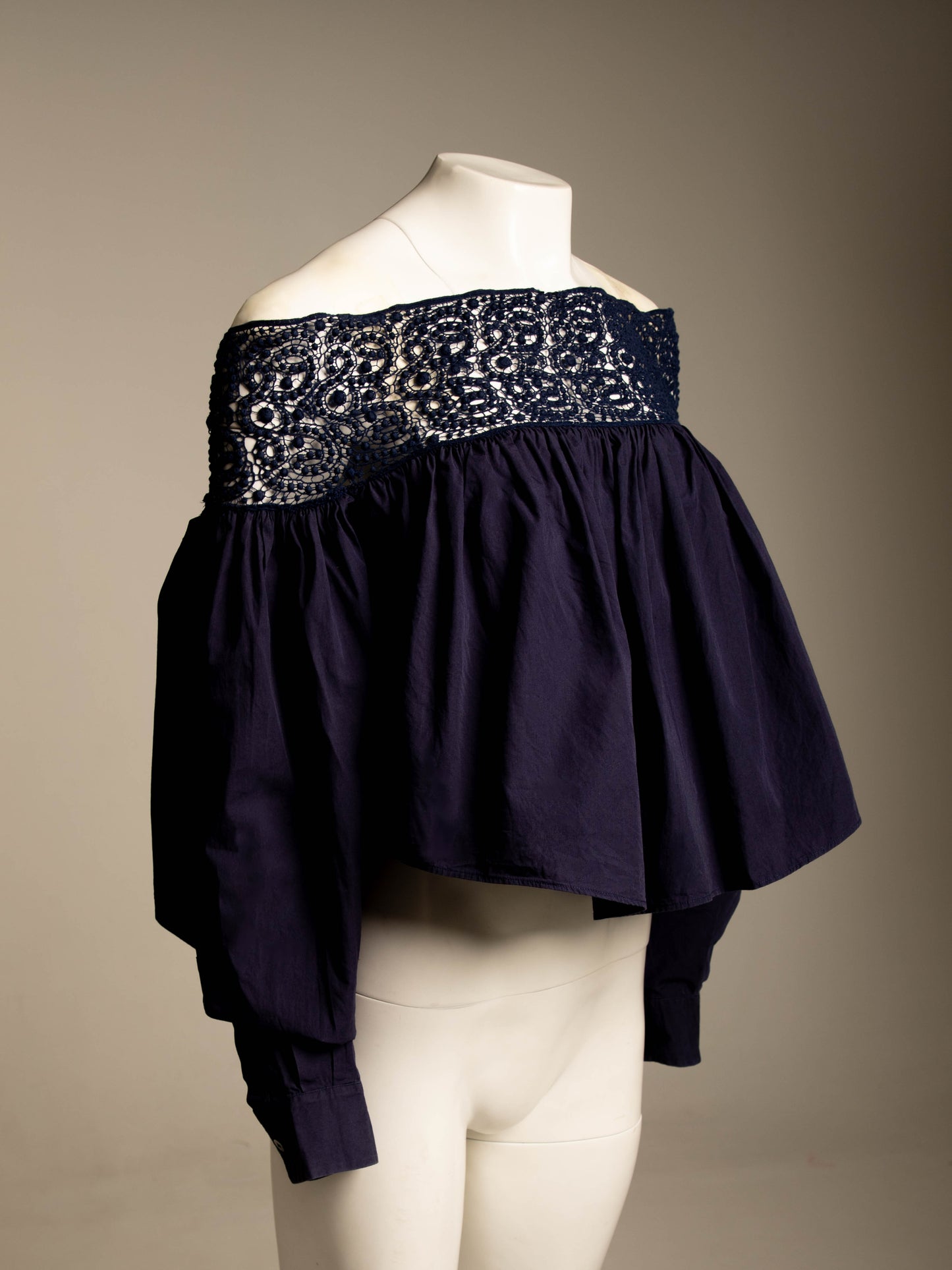 Romeo Gigli Deep Blue Cotton Off Shoulder Blouse