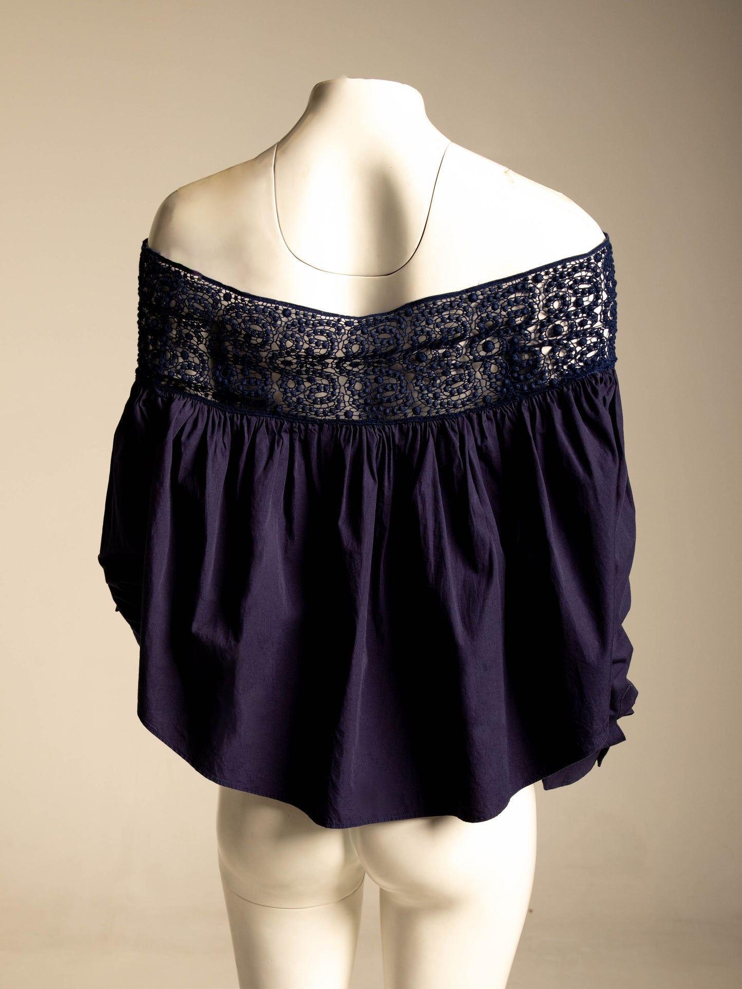 Romeo Gigli Deep Blue Cotton Off Shoulder Blouse