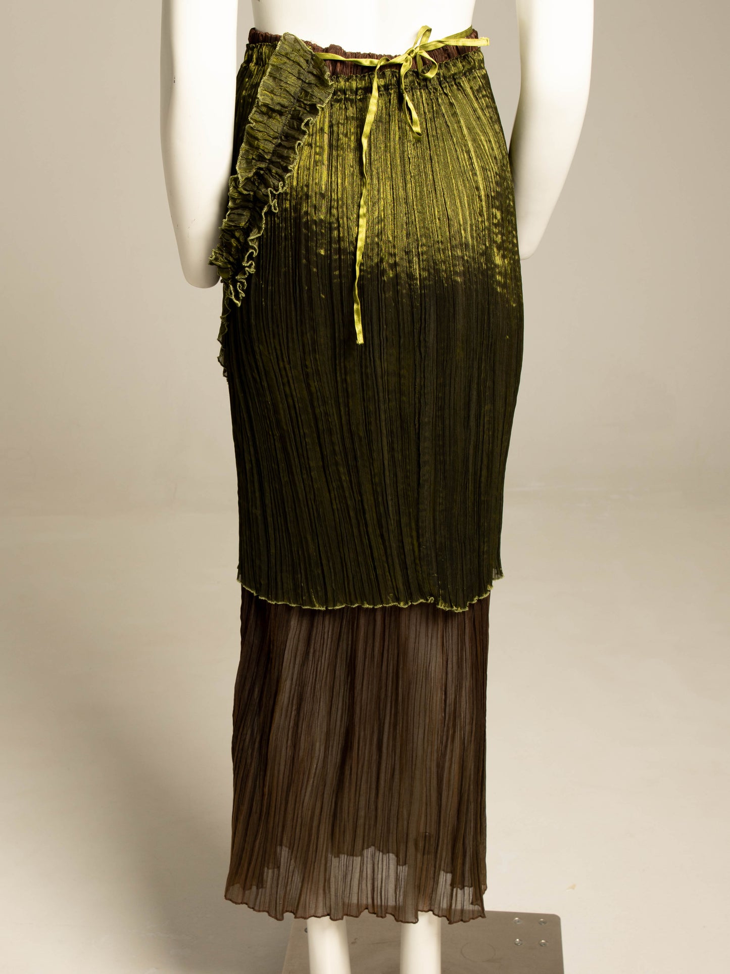 Art-to-wear Bronze and Green Pleated Layered Skirt