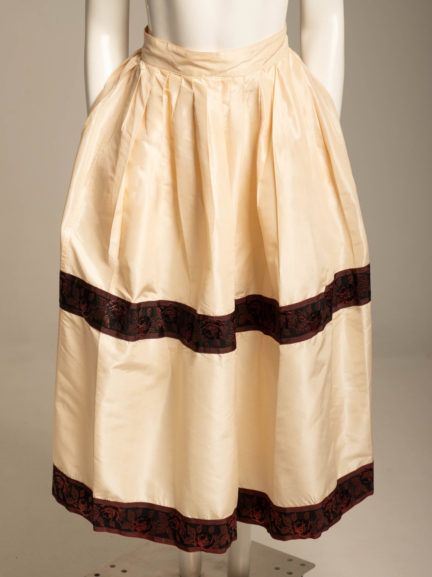 Workers for Freedom Cream Silk Taffeta Skirt with Ribbon Detail