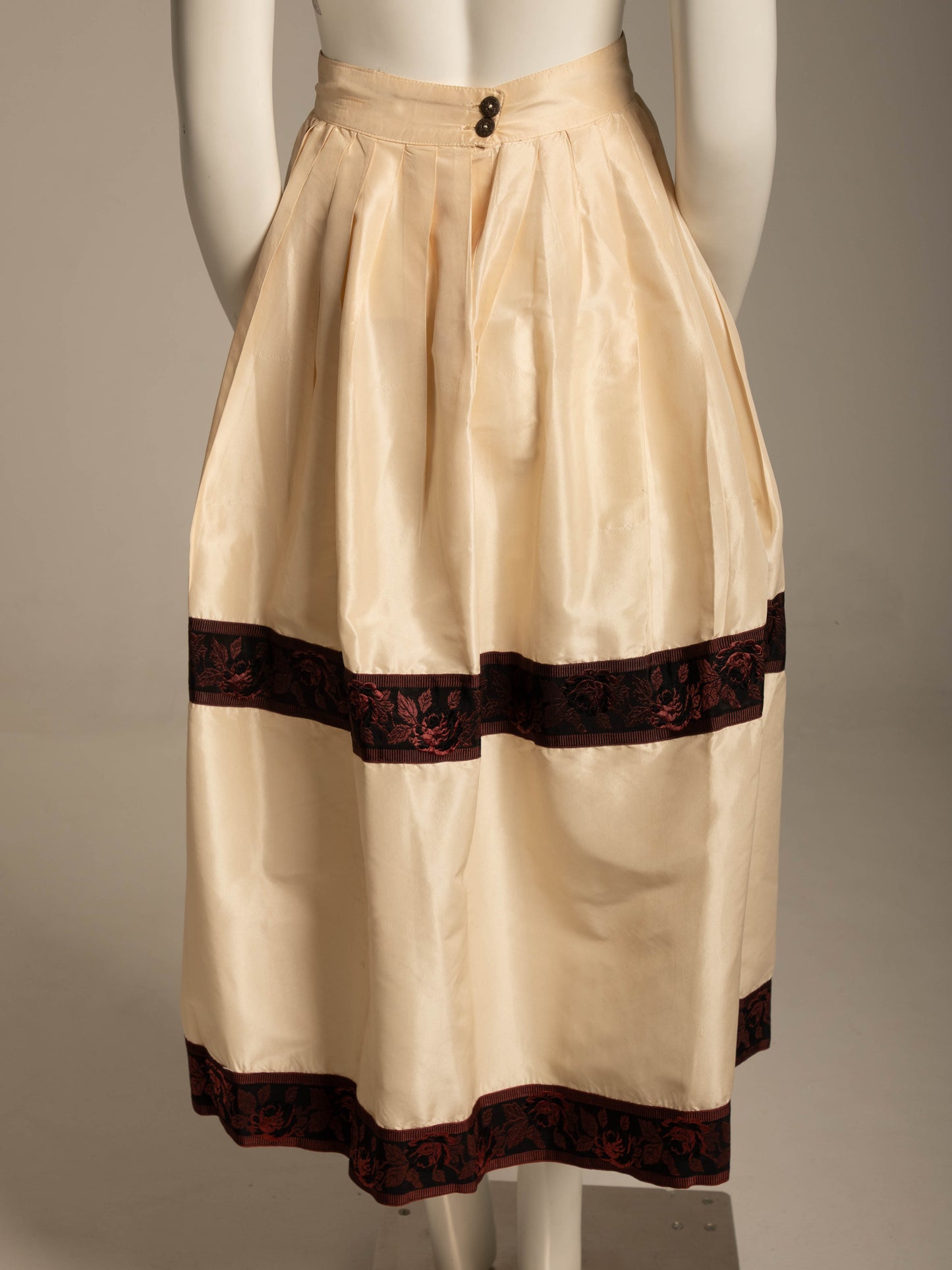 Workers for Freedom Cream Silk Taffeta Skirt with Ribbon Detail