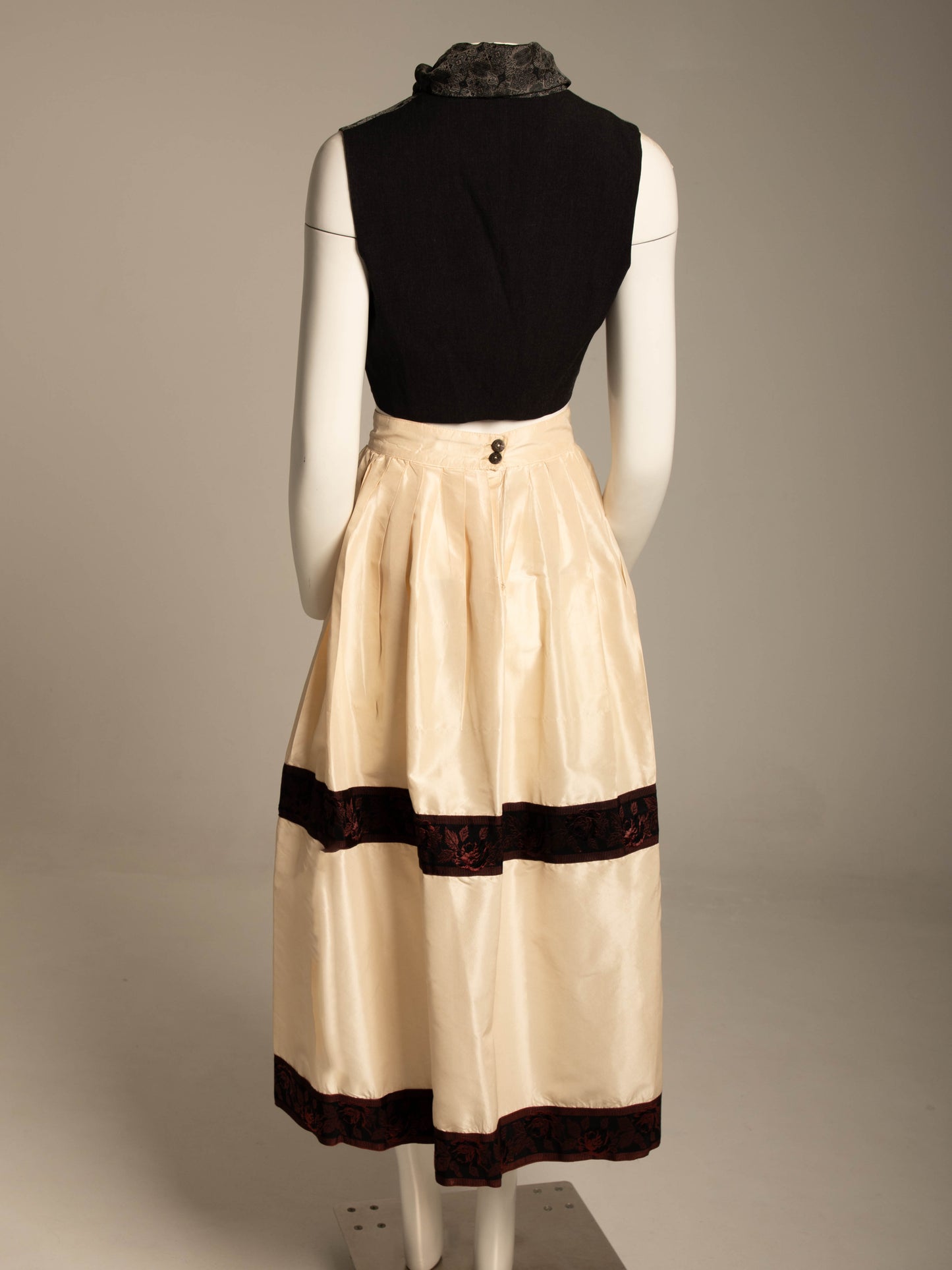 Workers for Freedom Cream Silk Taffeta Skirt with Ribbon Detail