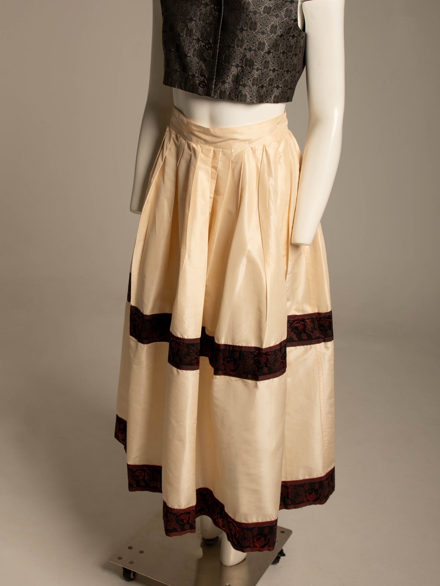 Workers for Freedom Cream Silk Taffeta Skirt with Ribbon Detail