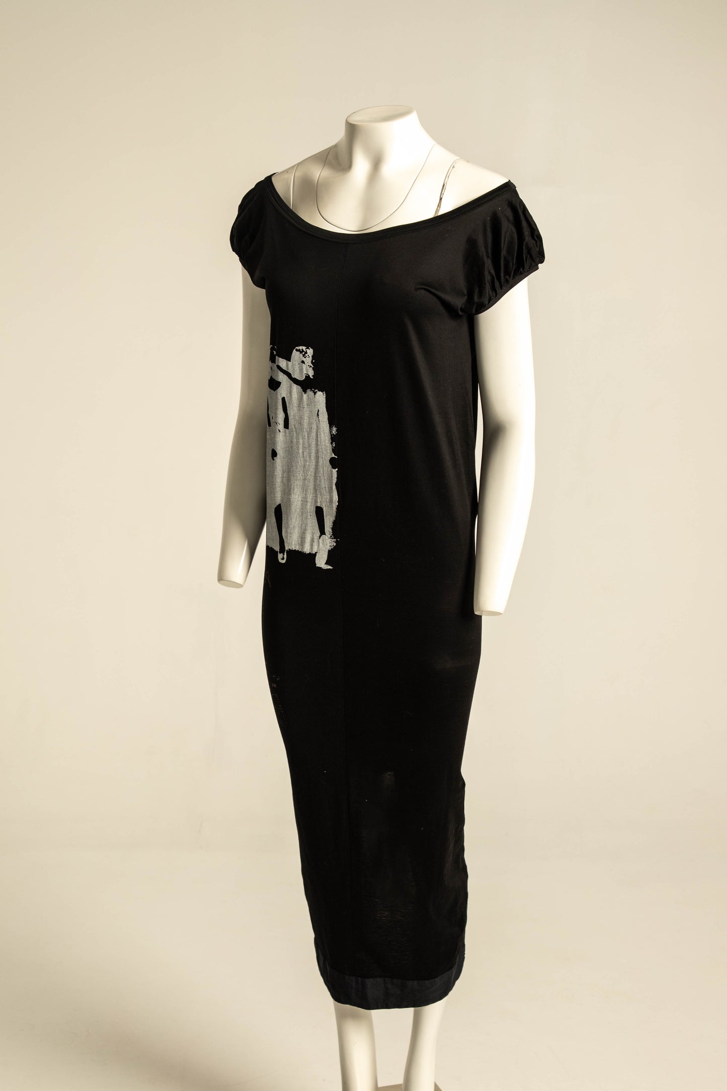 Richmond Cornejo Long Black Dress with Print Circa 80s