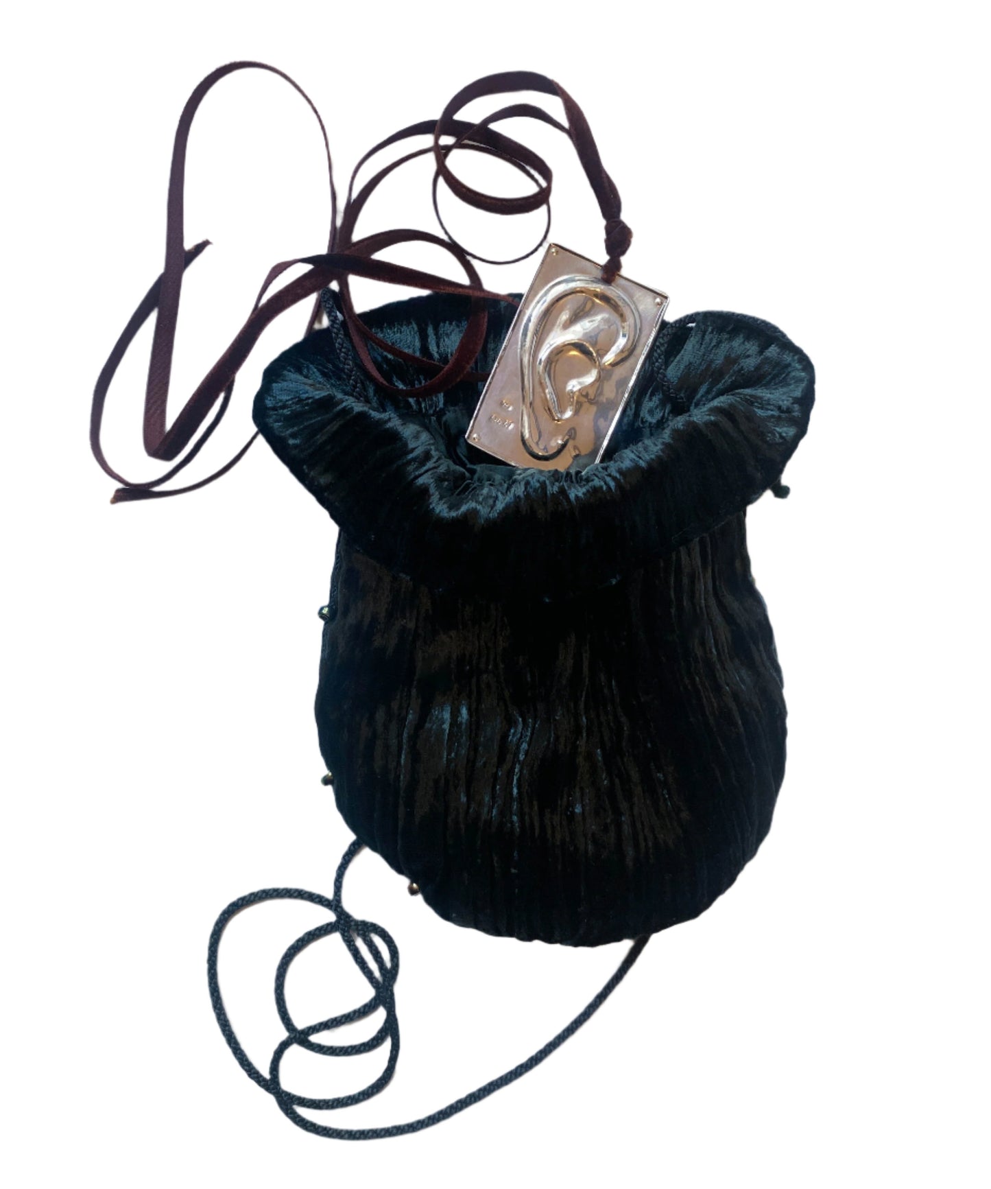 Fortuny Venetia Studium Dark Green Velvet Plissé Pouch