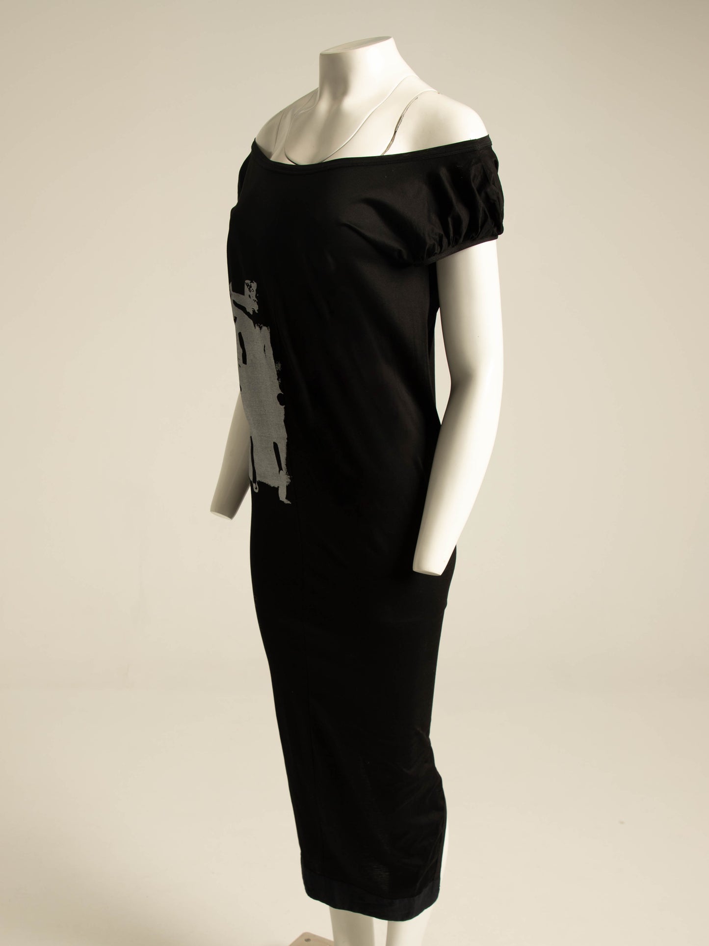 Richmond Cornejo Long Black Dress with Print Circa 80s