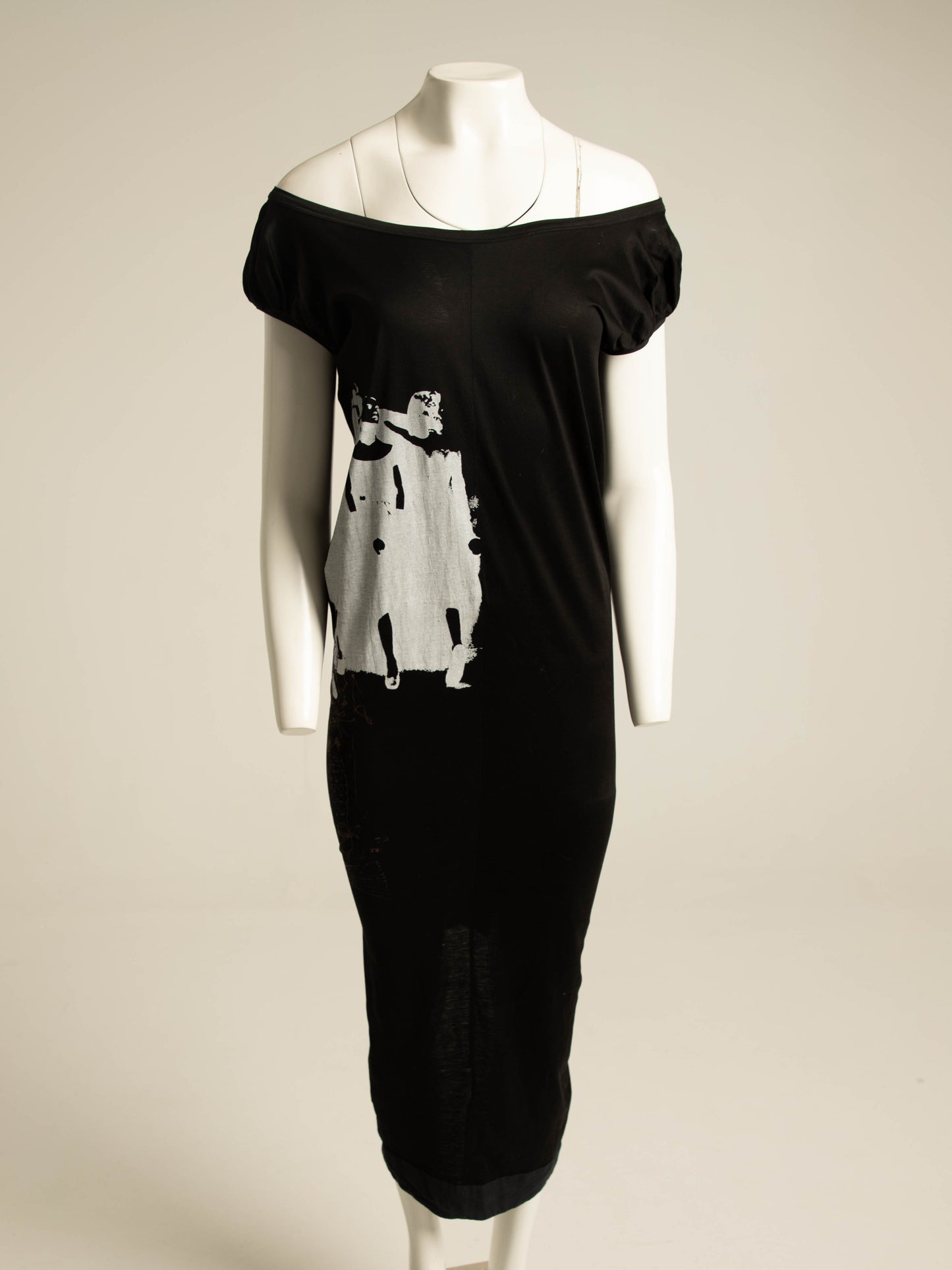 Richmond Cornejo Long Black Dress with Print Circa 80s