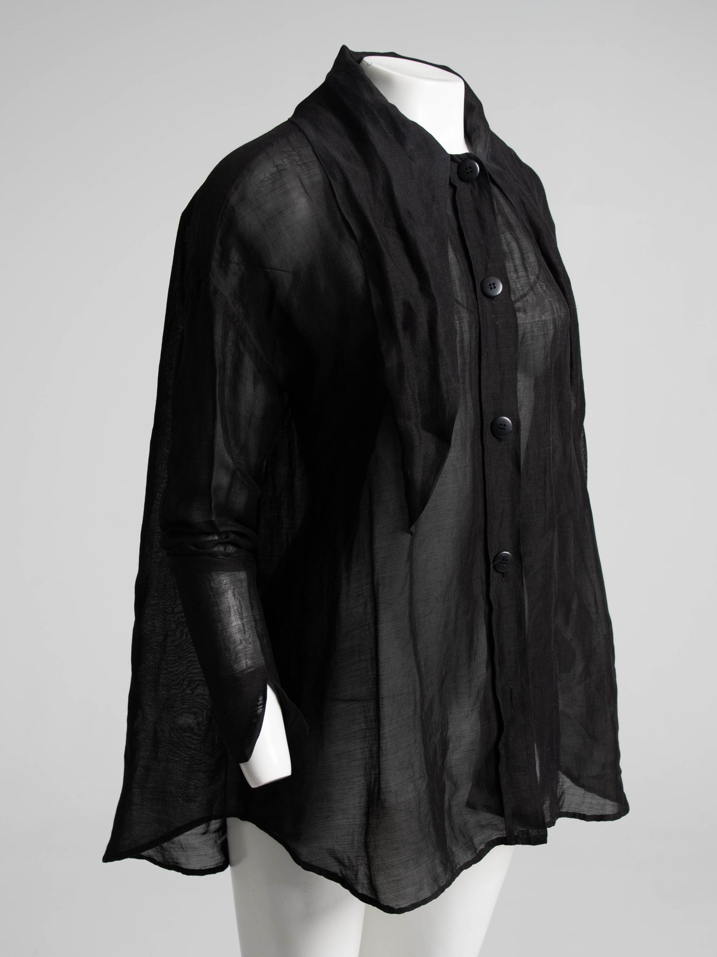 Romeo Gigli G Gigli Black Linen Shirt with Long Collar