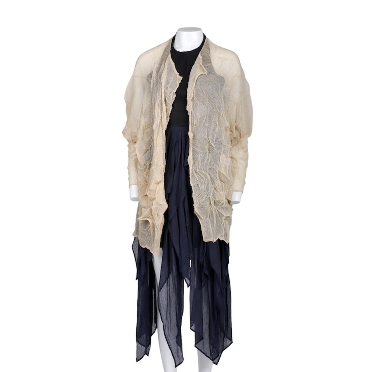 SPECCHIO Cream Cobweb Crinkle Pleated Cardigan
