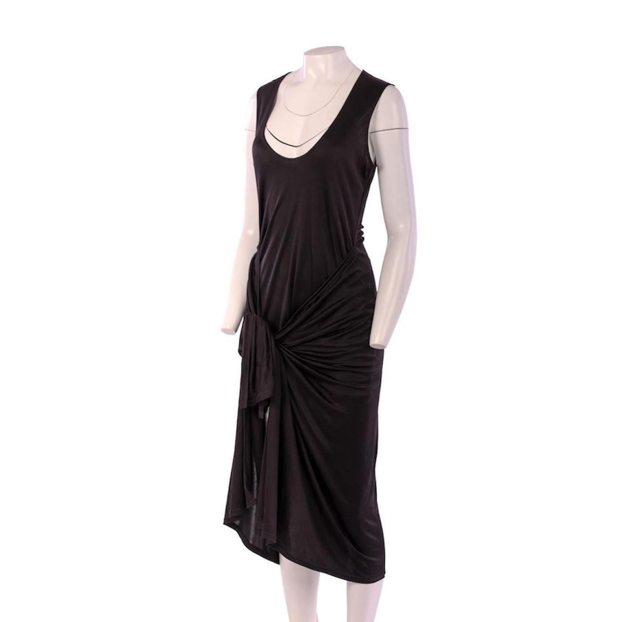 Puck & Hans Black Silk Jersey Draped Waist Dress