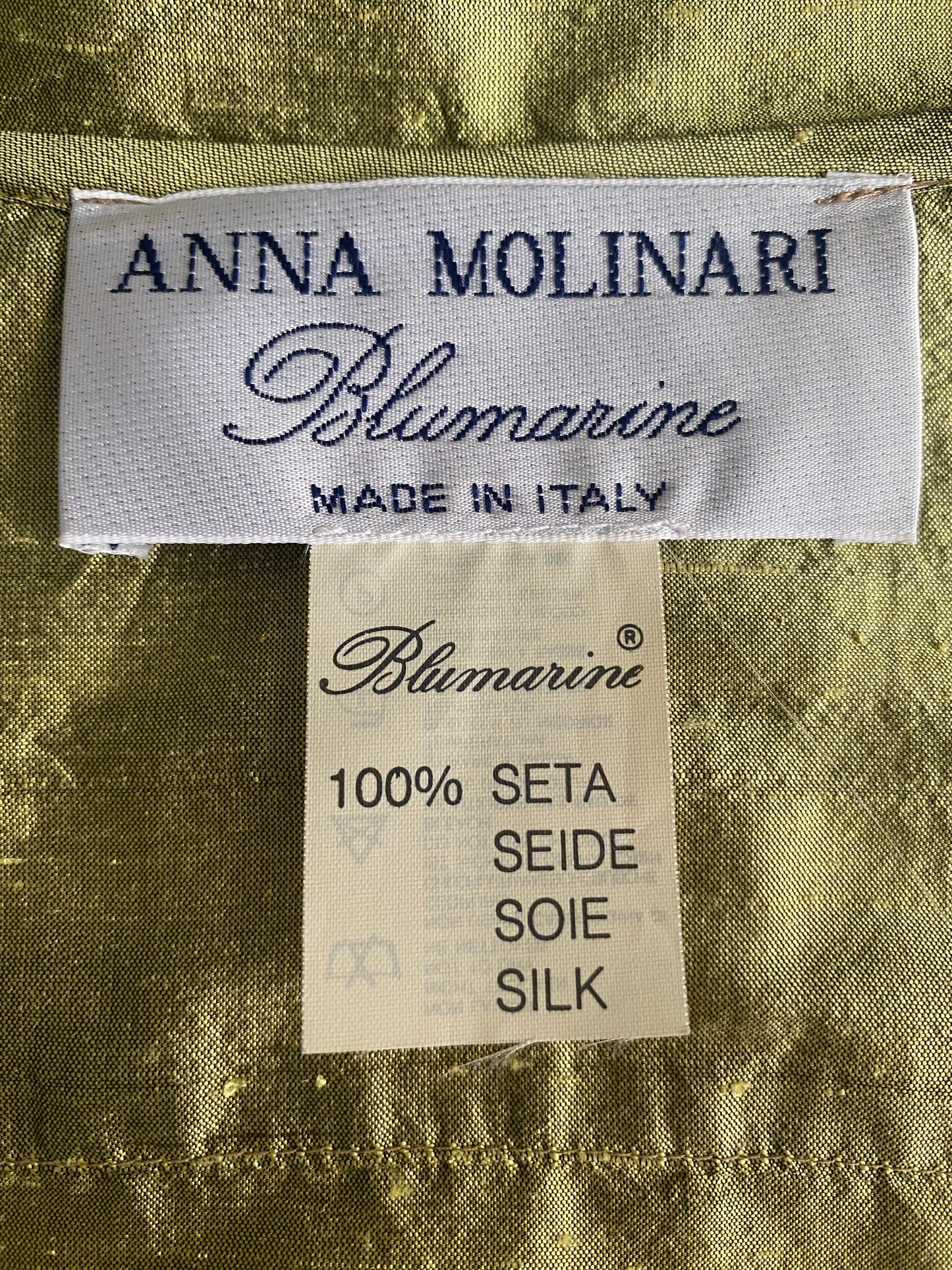Golden Green Silk Shantung Duster by Anna Molinari for Blumarine